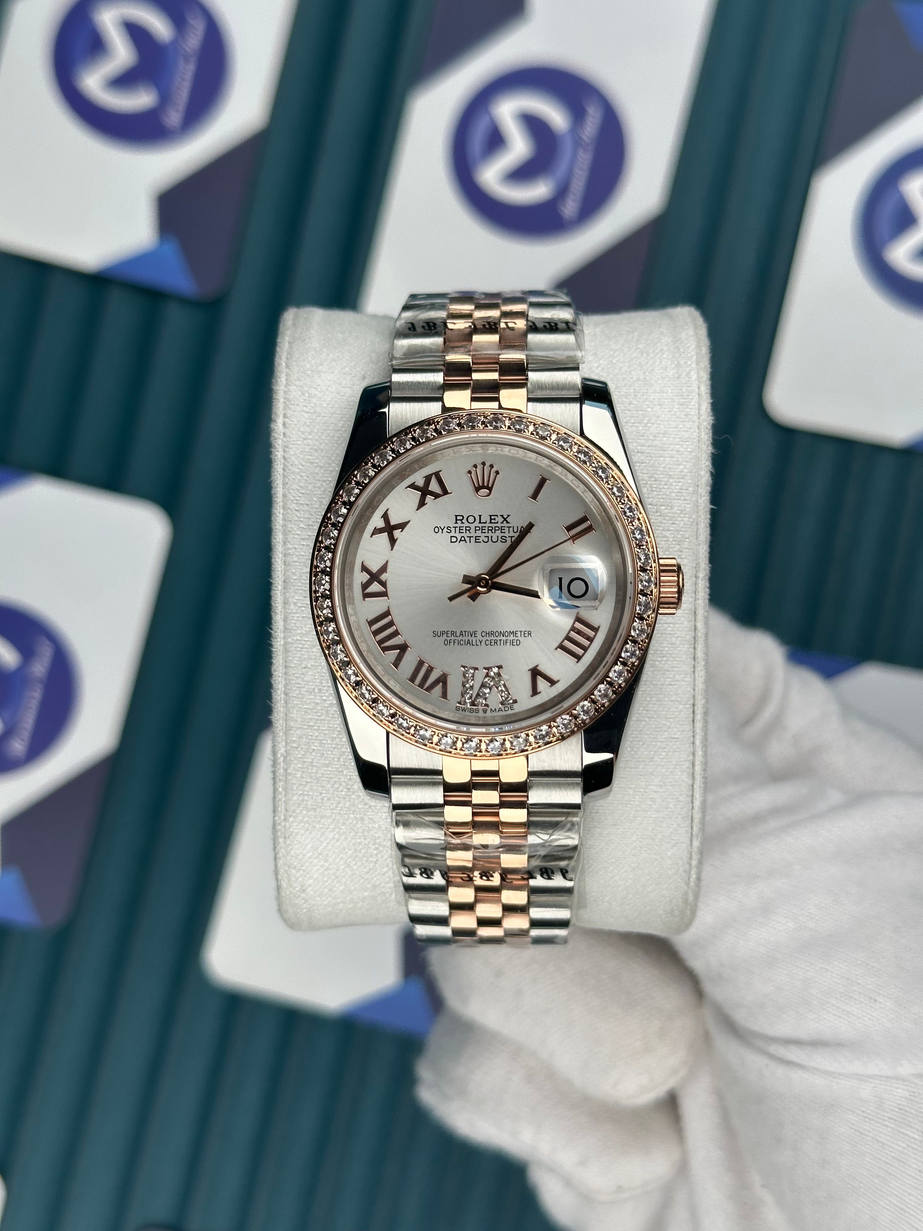 ROLEX 36 BEYAZ KADRAN ROMA INDEX PIRLANTA BEZEL ROSE-SILVER JUBILEE