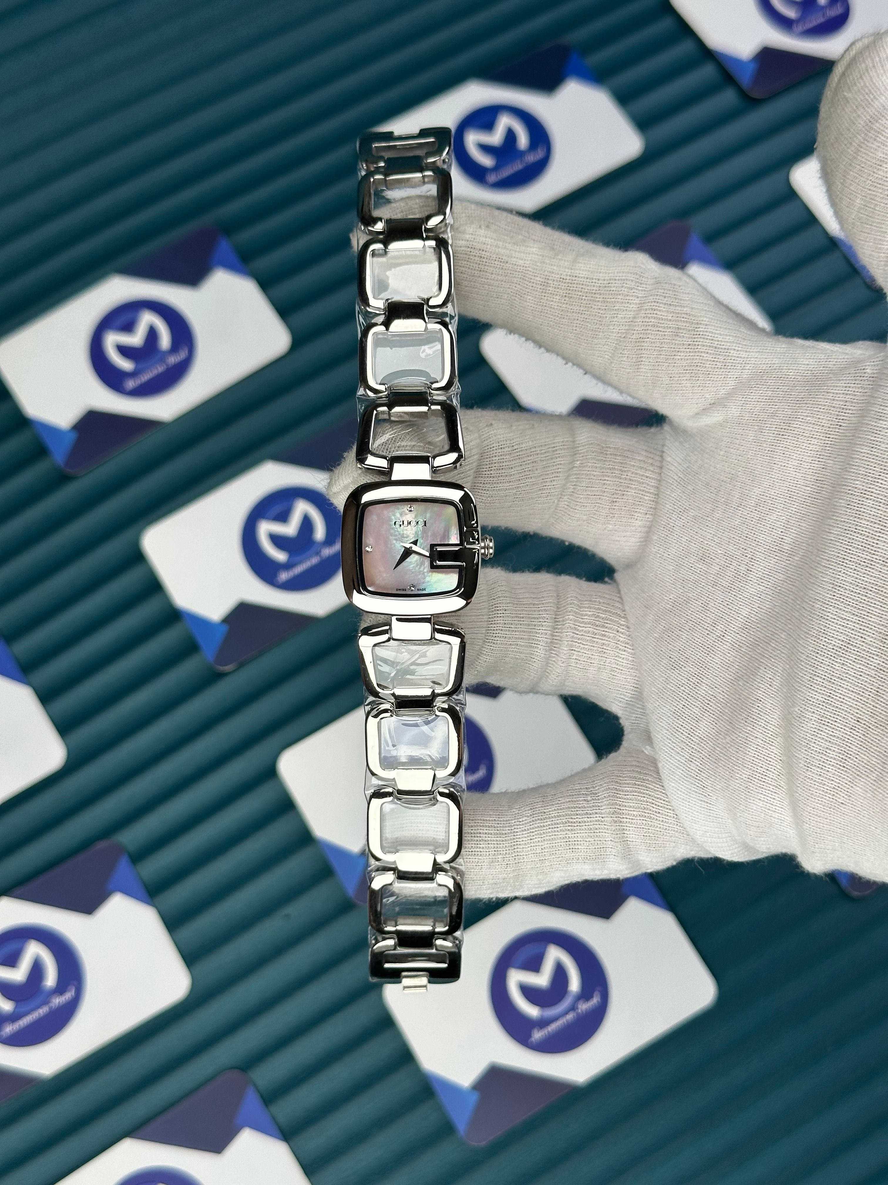 GUCCI WOMAN RING BRACELET PINK WHITE DIAL DIAMOND INDEX SILVER CORD