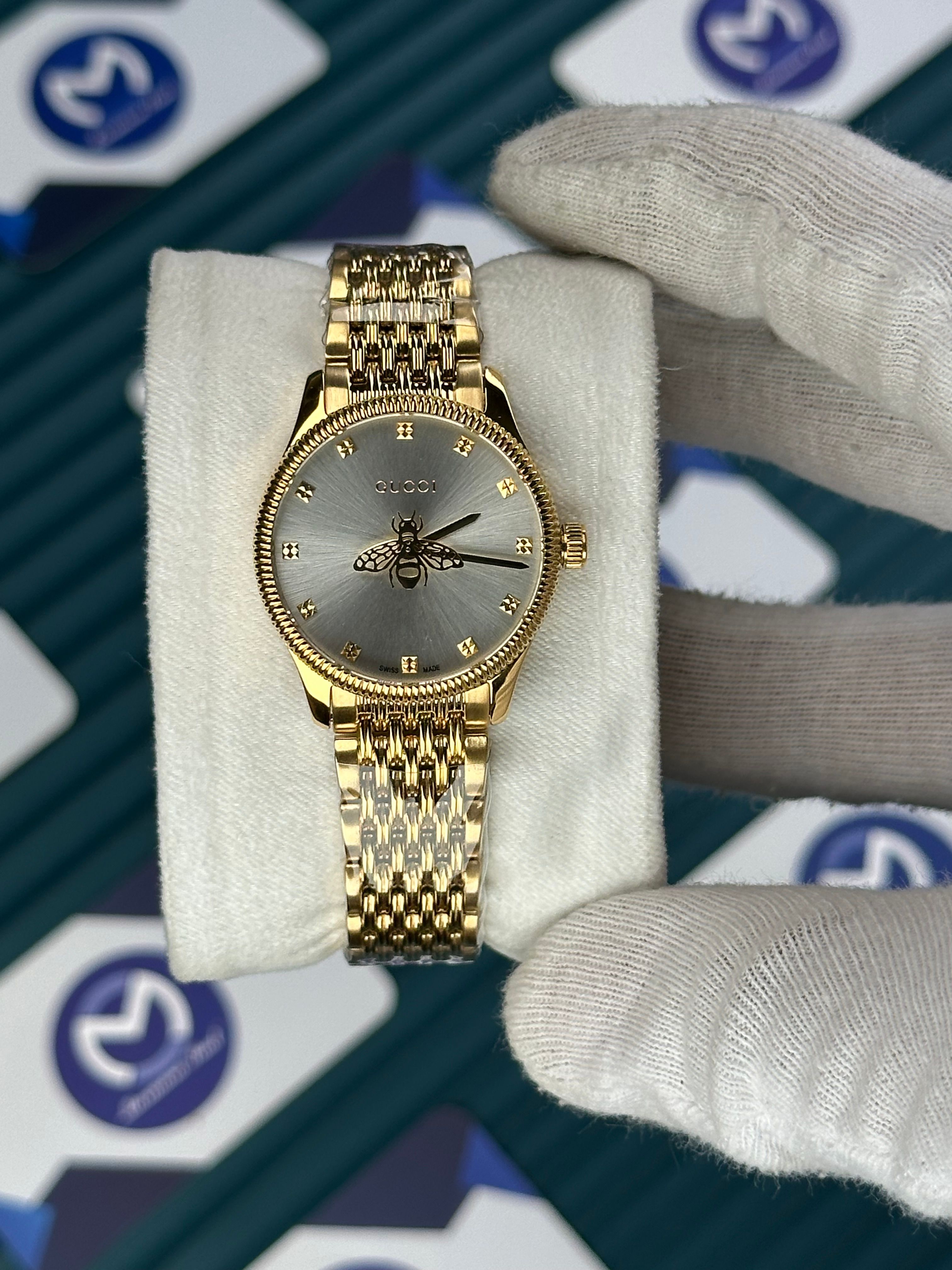 GUCCI GREY DIAL SPINNING BUTTERFLY GOLD