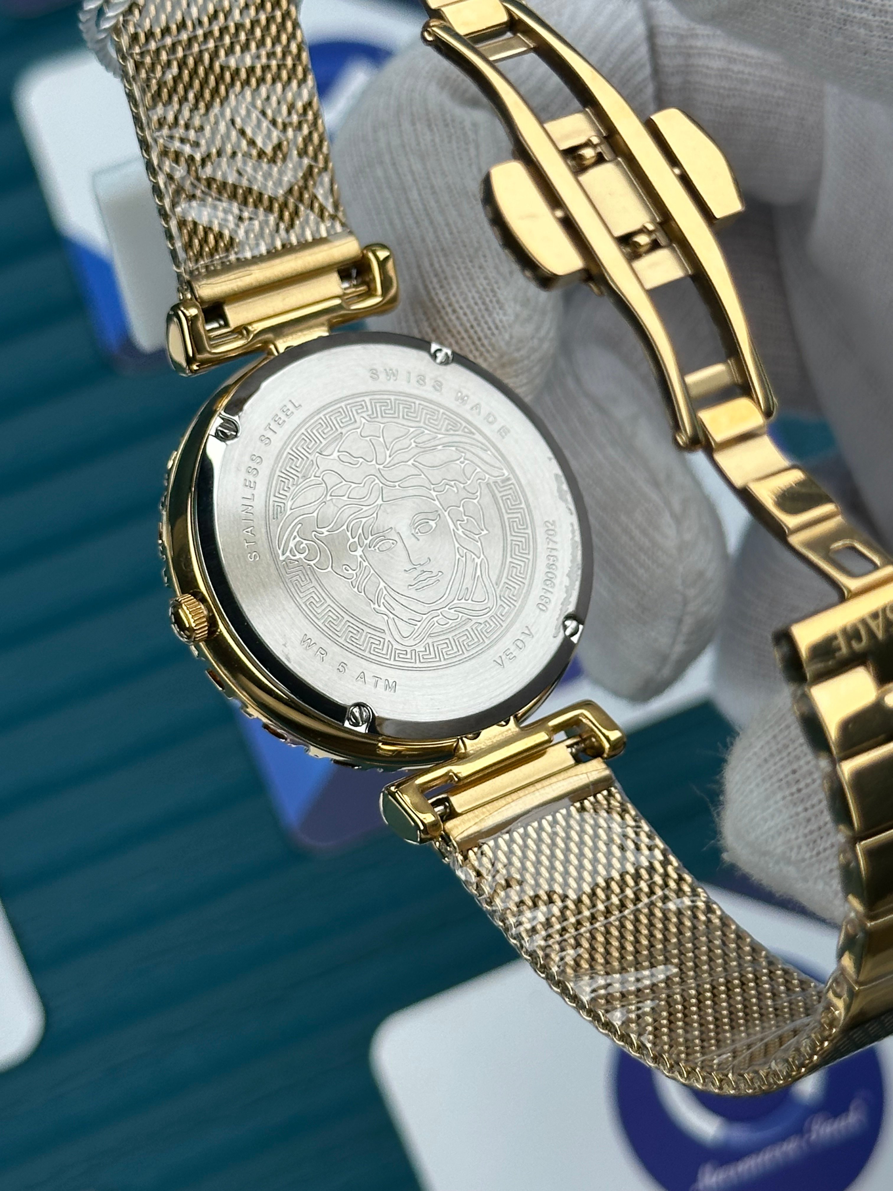 VERSACE 36 BLACK 3D DIAL GOLD BRACELET