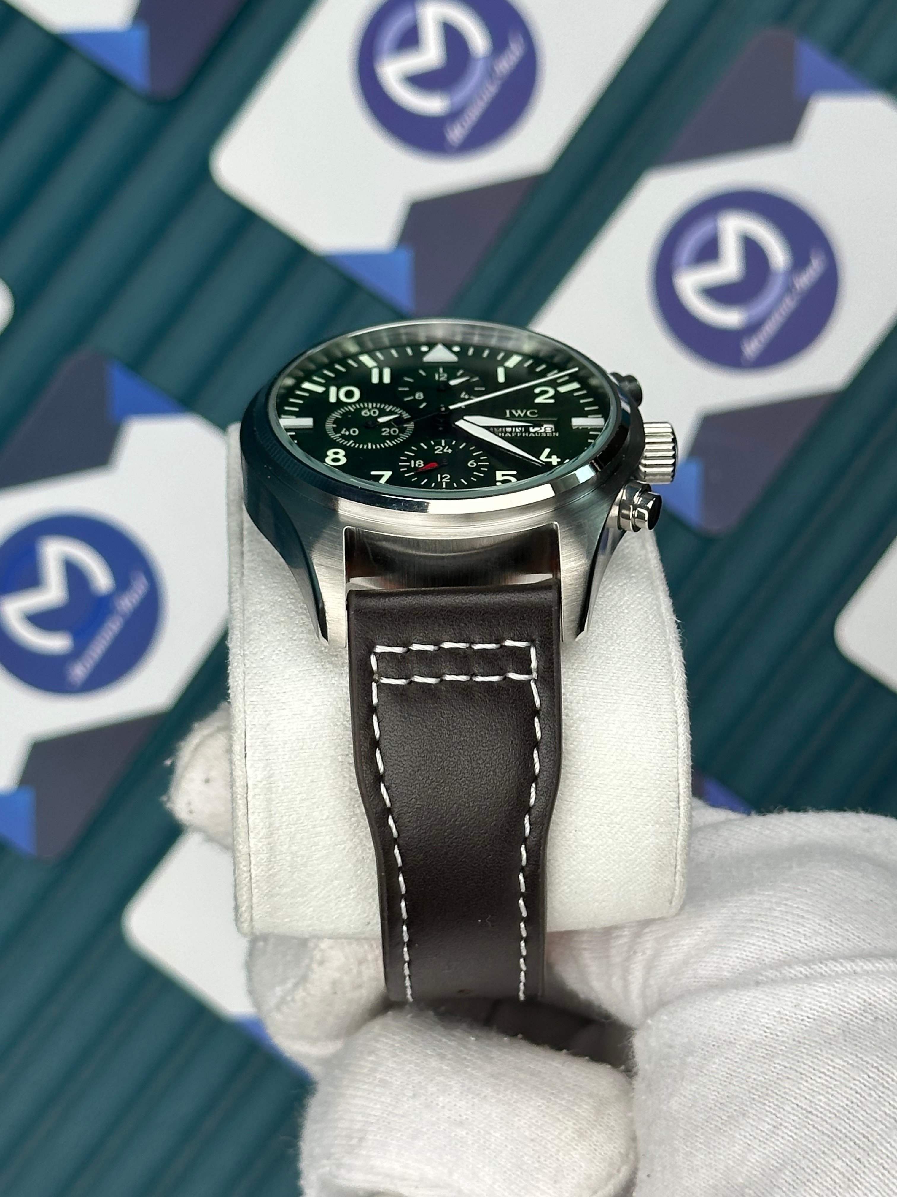 IWC PILOT'S GREEN DIAL CHOCOLATE CORD
