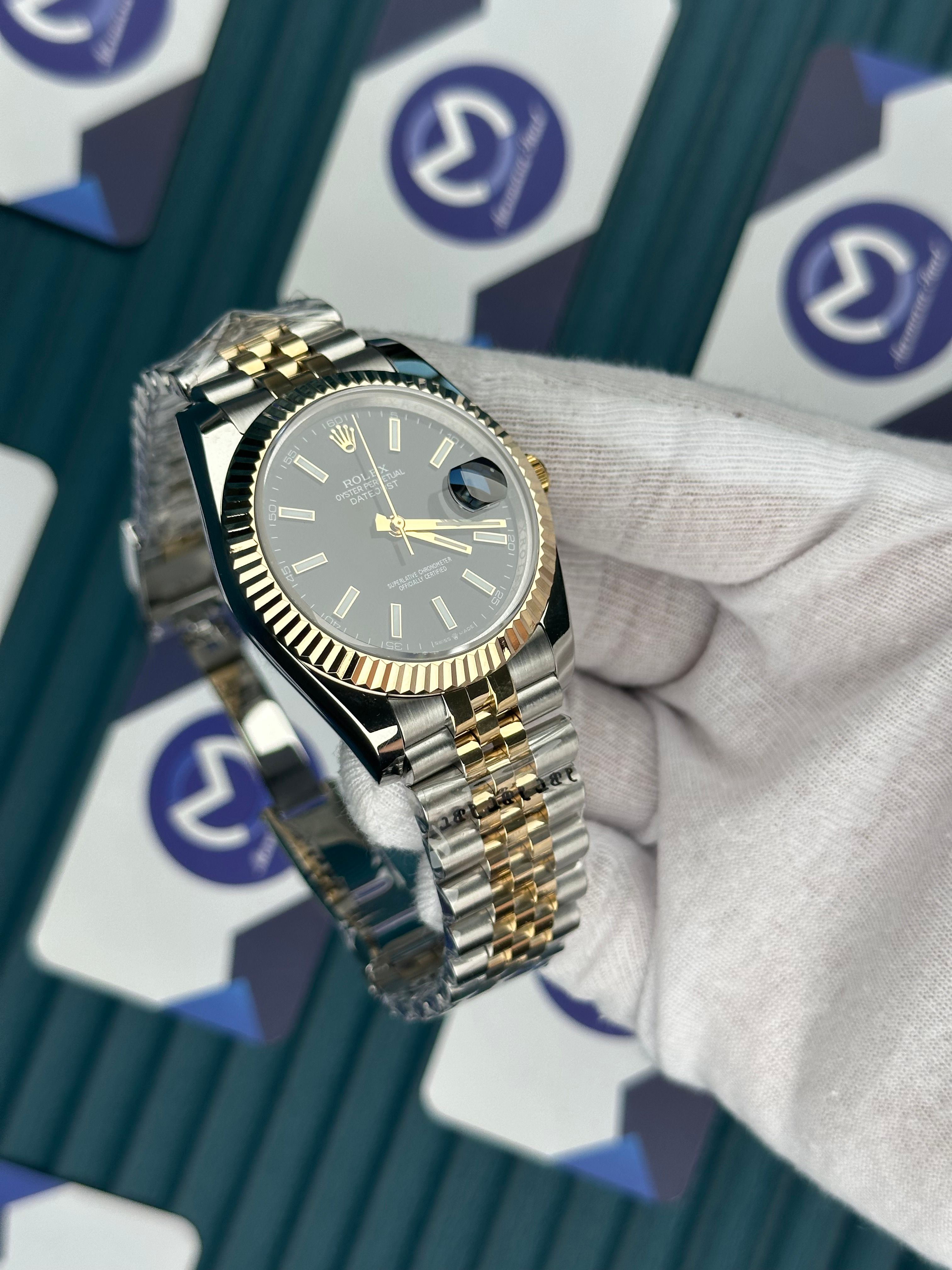 ROLEX DATEJUST BLACK DIAL GOLD-SILVER JUBILE