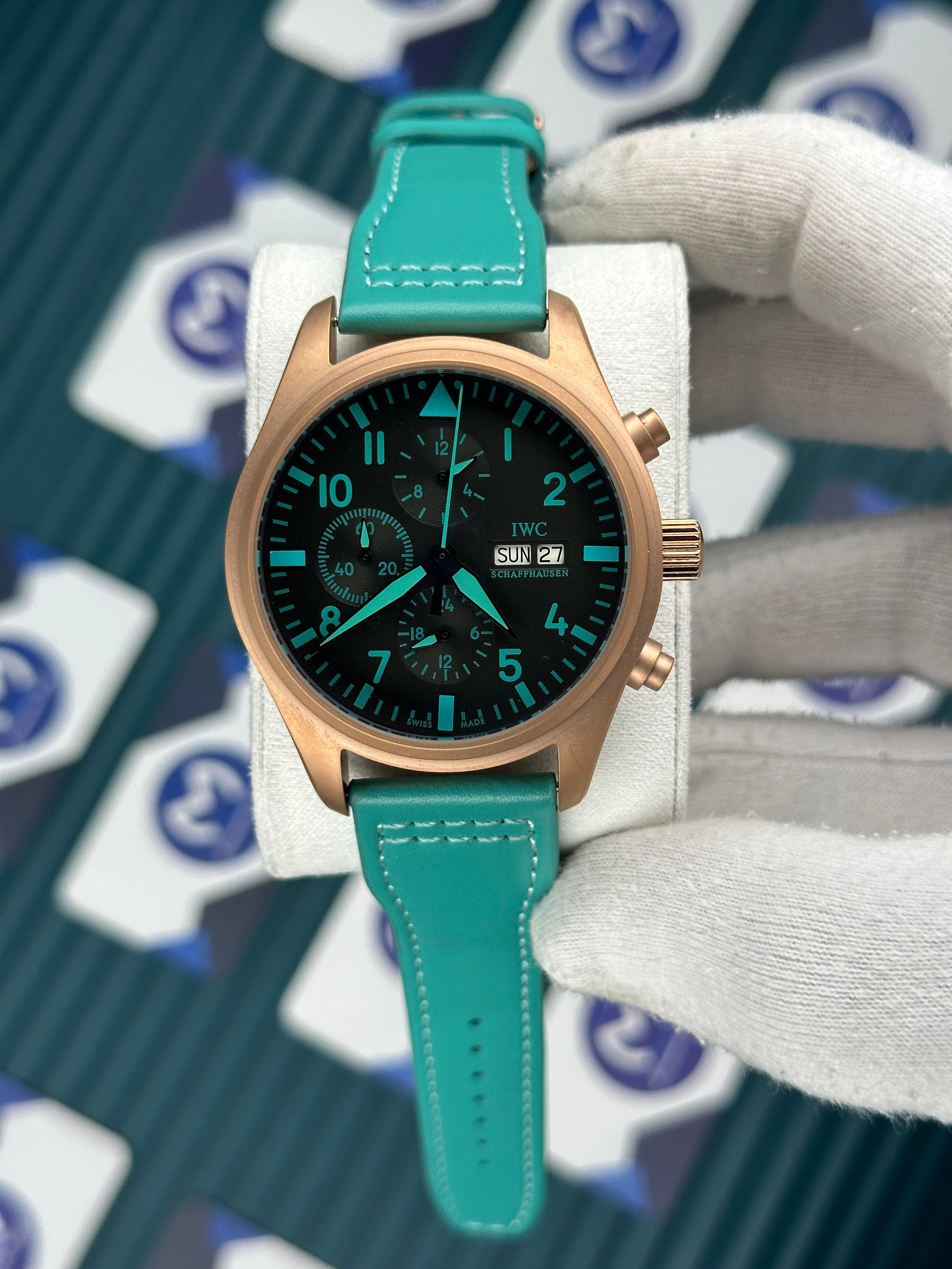 IWC Chronograph Rose Case Turquoise Cord  Automatic