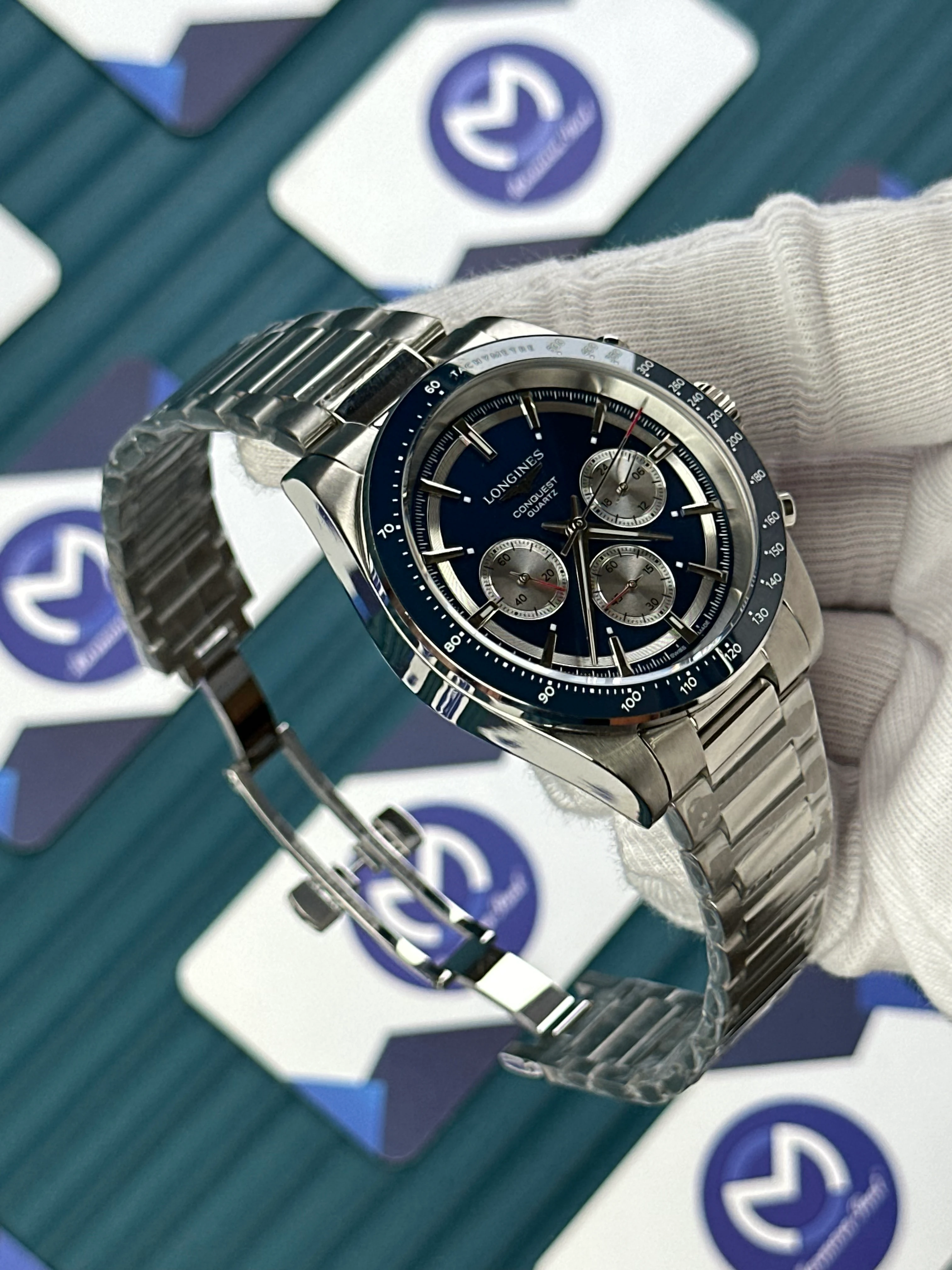 LONGINES CONQUEST CHRONOGRAPH BLUE DIAL SILVER 