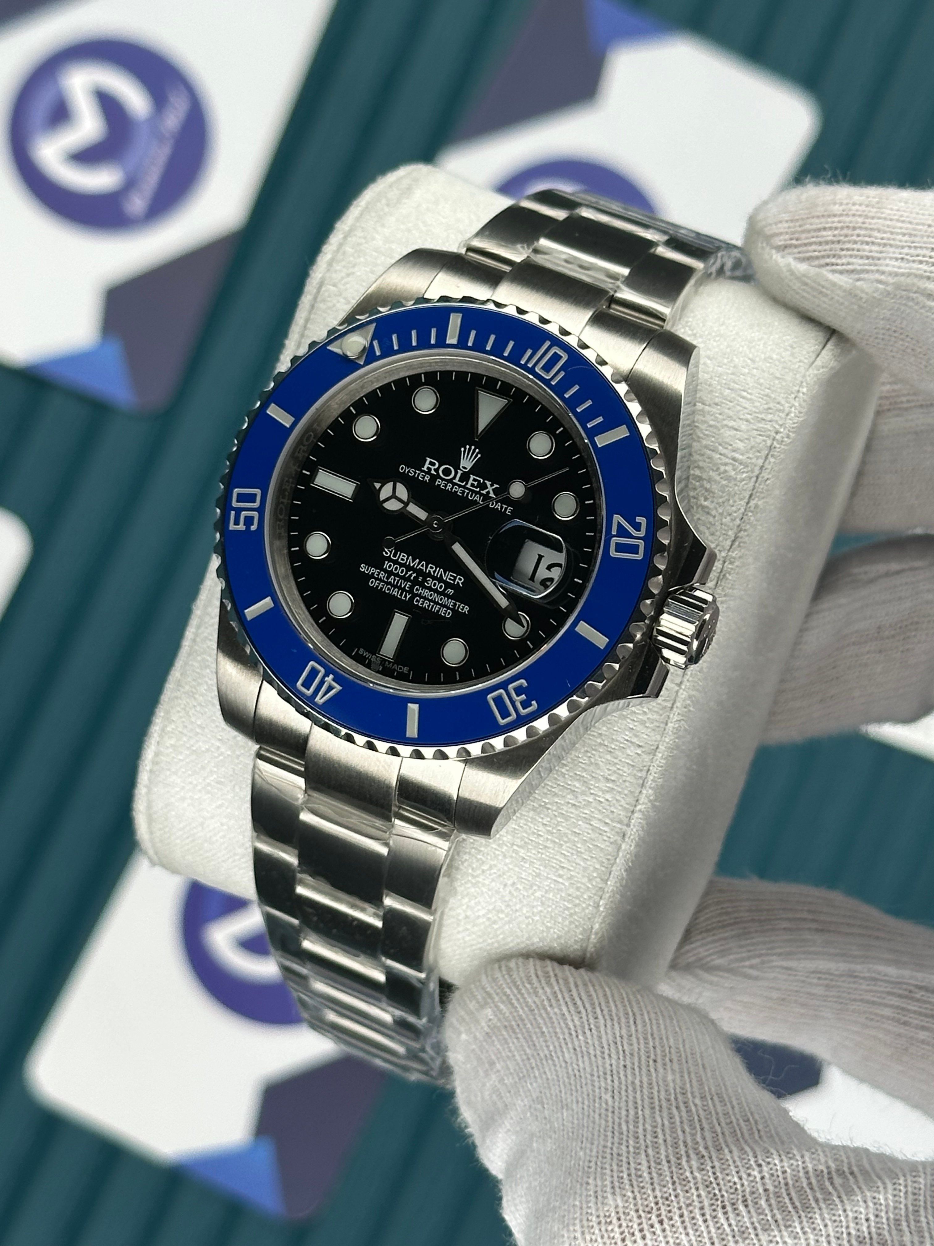 ROLEX SUBMARINER BLACK DIAL BLUE BEZEL SILVER OYSTER