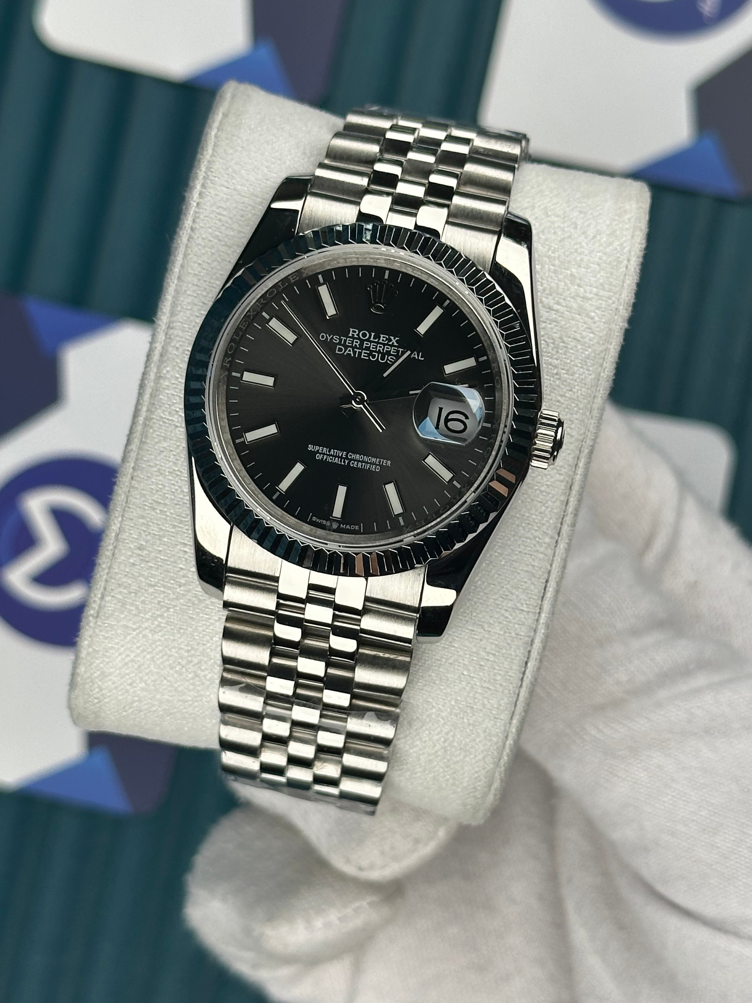 ROLEX 36 DATEJUST GREY DIAL SILVER JUBILEE 