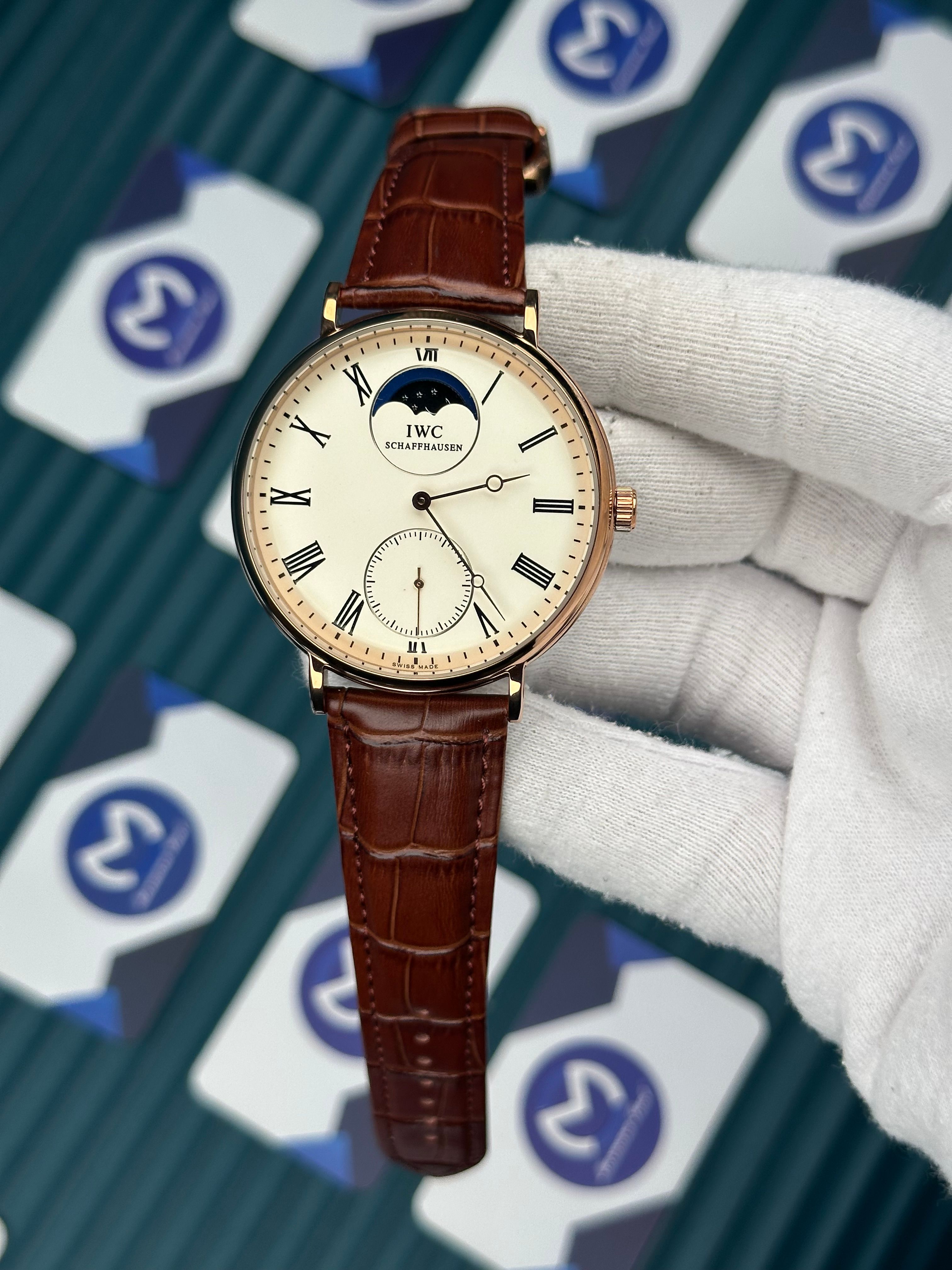 IWC Schaffhausen Moon Brown Leather Cord White Dial