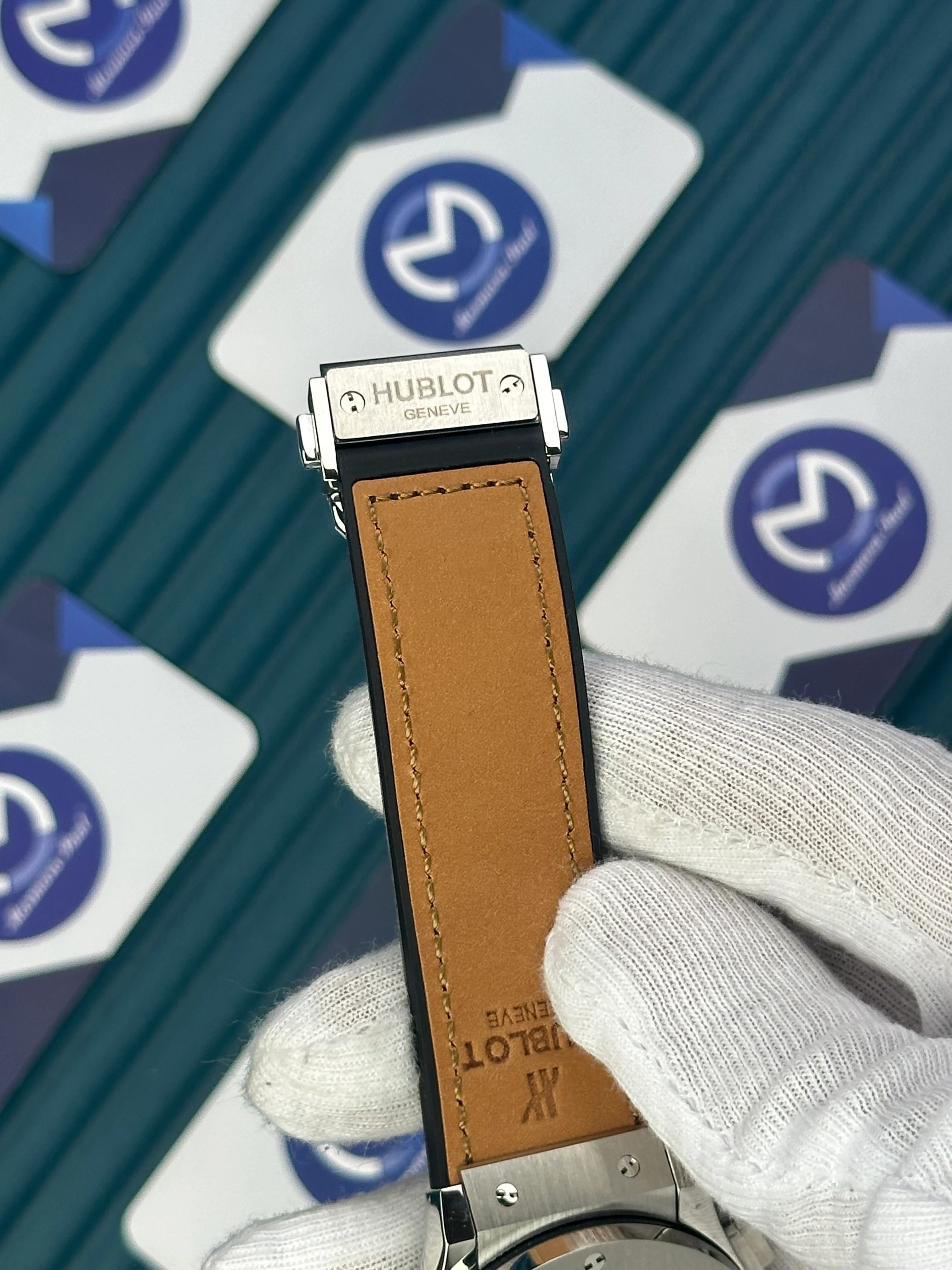 HUBLOT AUTOMATIC FUSHION VENDOME BLACK SKELETON DIAL SILVER CASE BROWN LEATHER CORD 