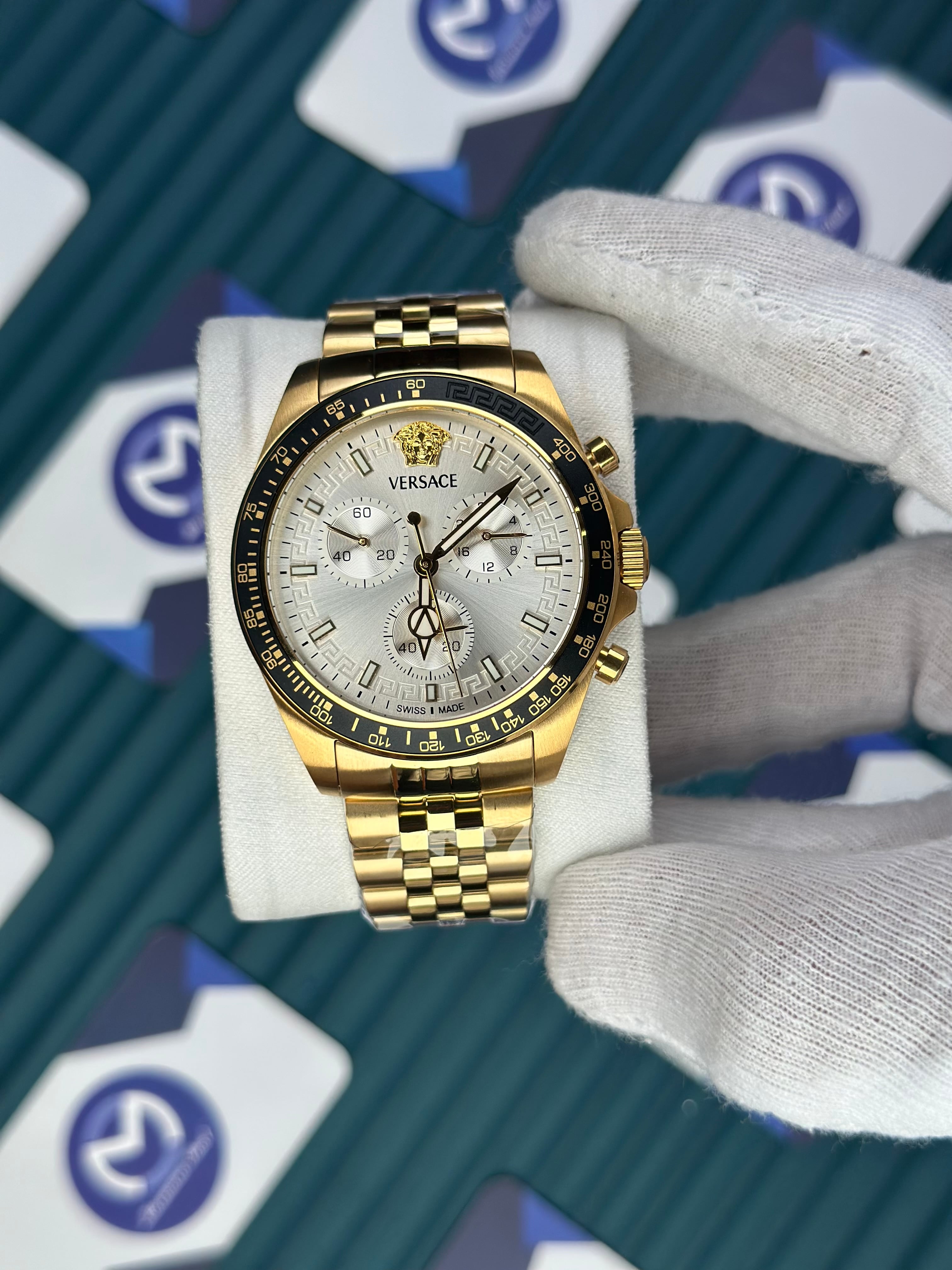 VERSACE NEW WHITE DAIL CHRONOGRAPH GOLD JUBILE