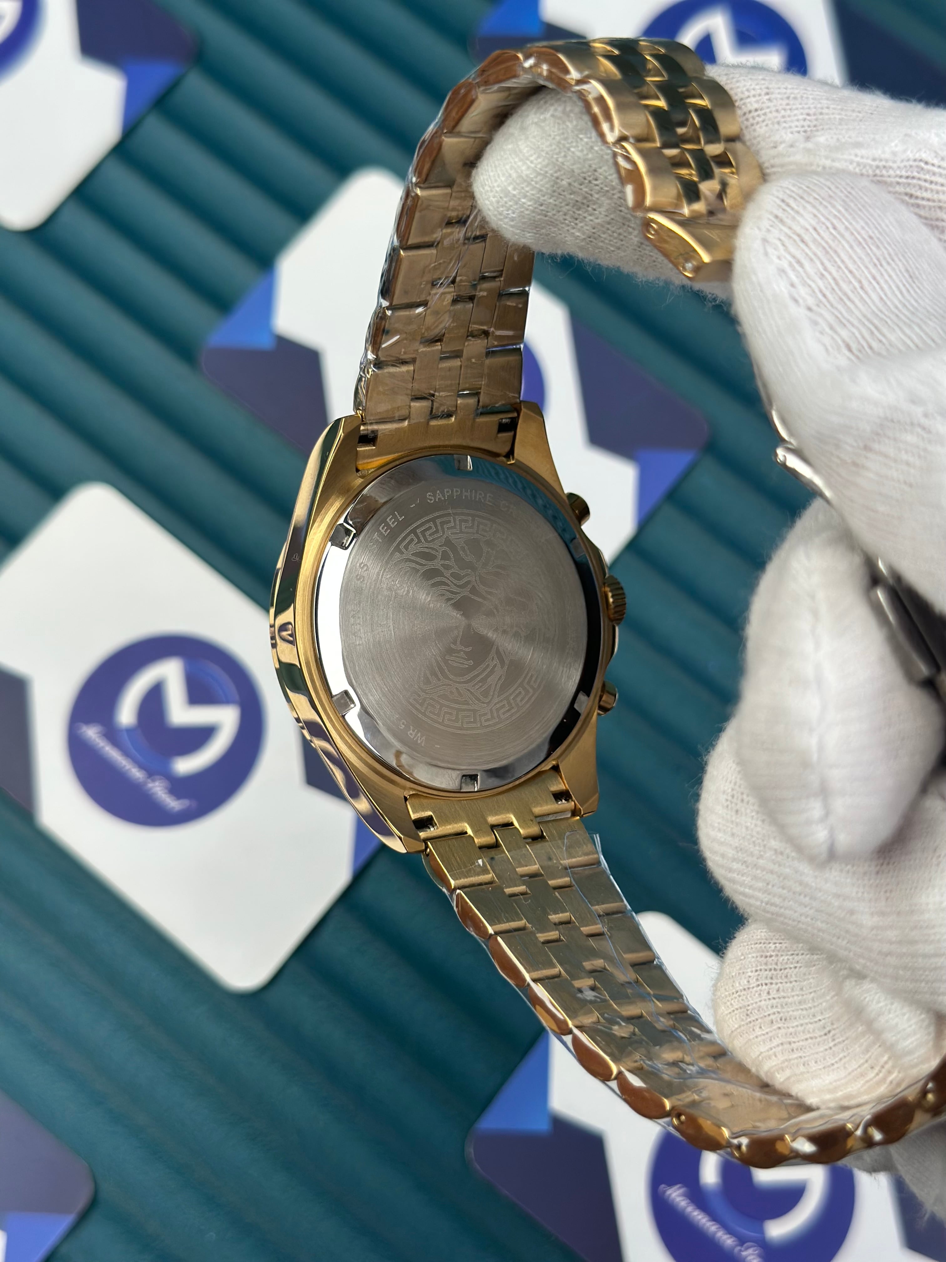 VERSACE NEW WHITE DAIL CHRONOGRAPH GOLD JUBILE