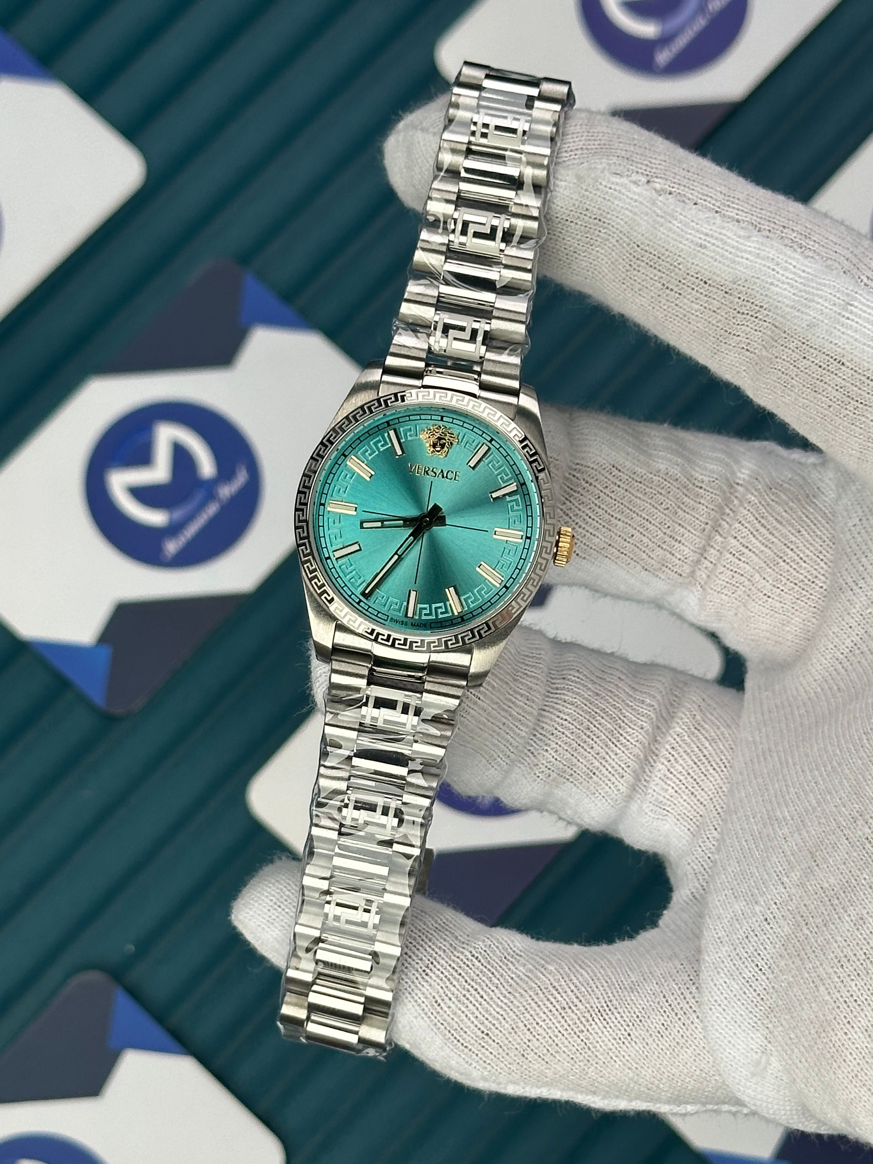 VERSACE 32 MM ICE BLUE MILLENYIUM GENT SILVER