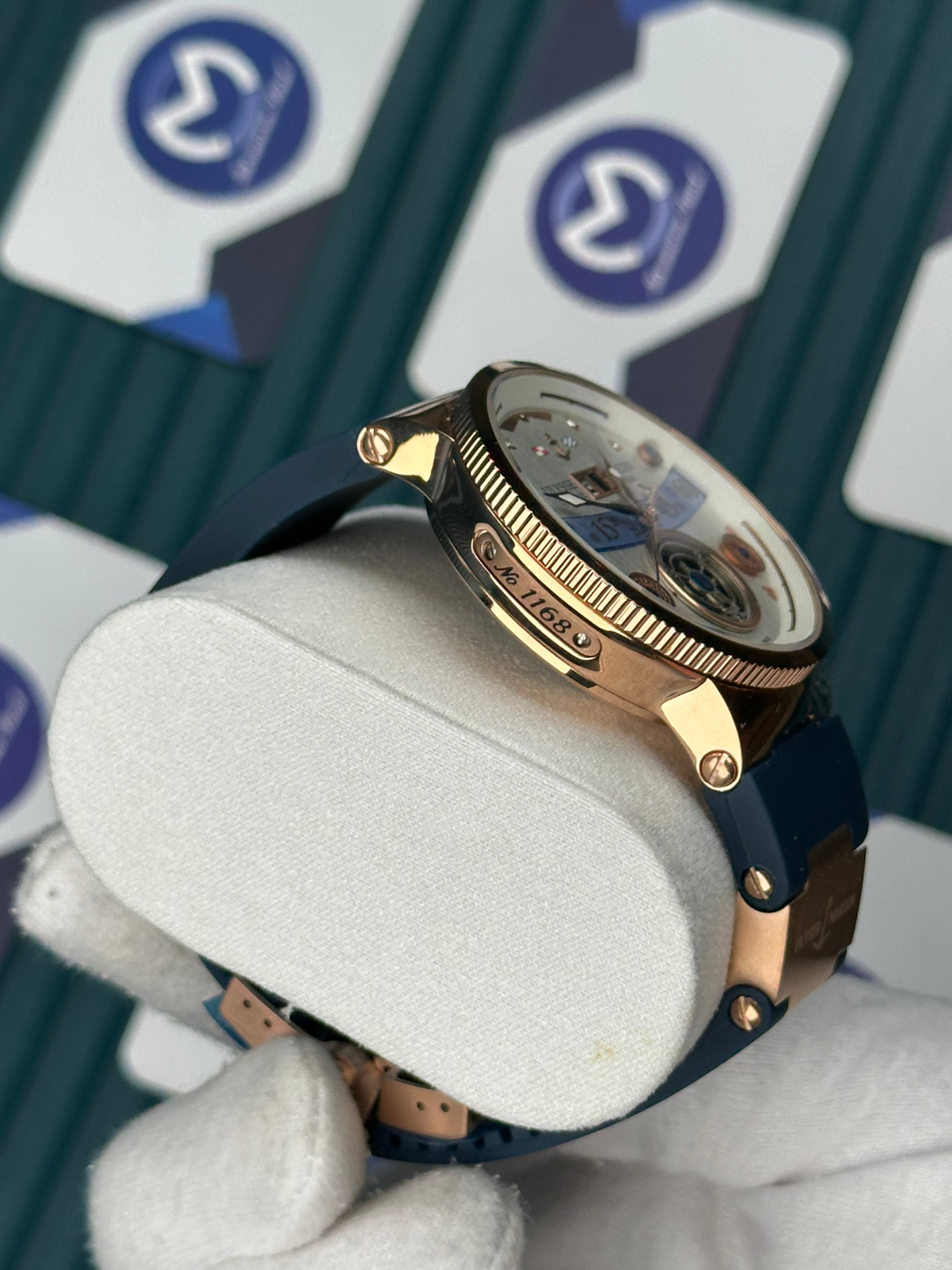Ulysse Nardin Marine Blue Cord White Dial Rose Case Tourbillon
