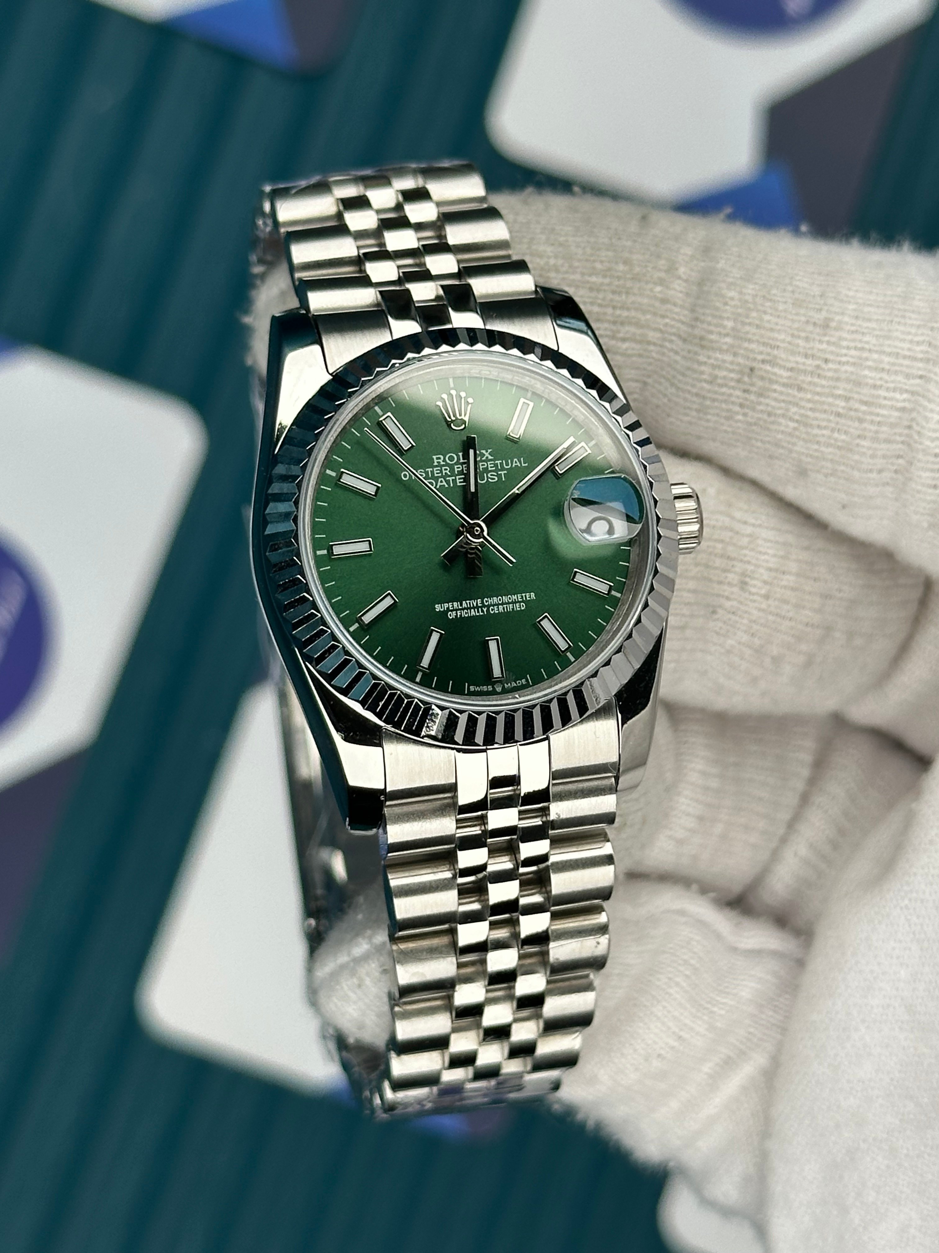 ROLEX 31 GREEN DIAL SILVER JUBILEE