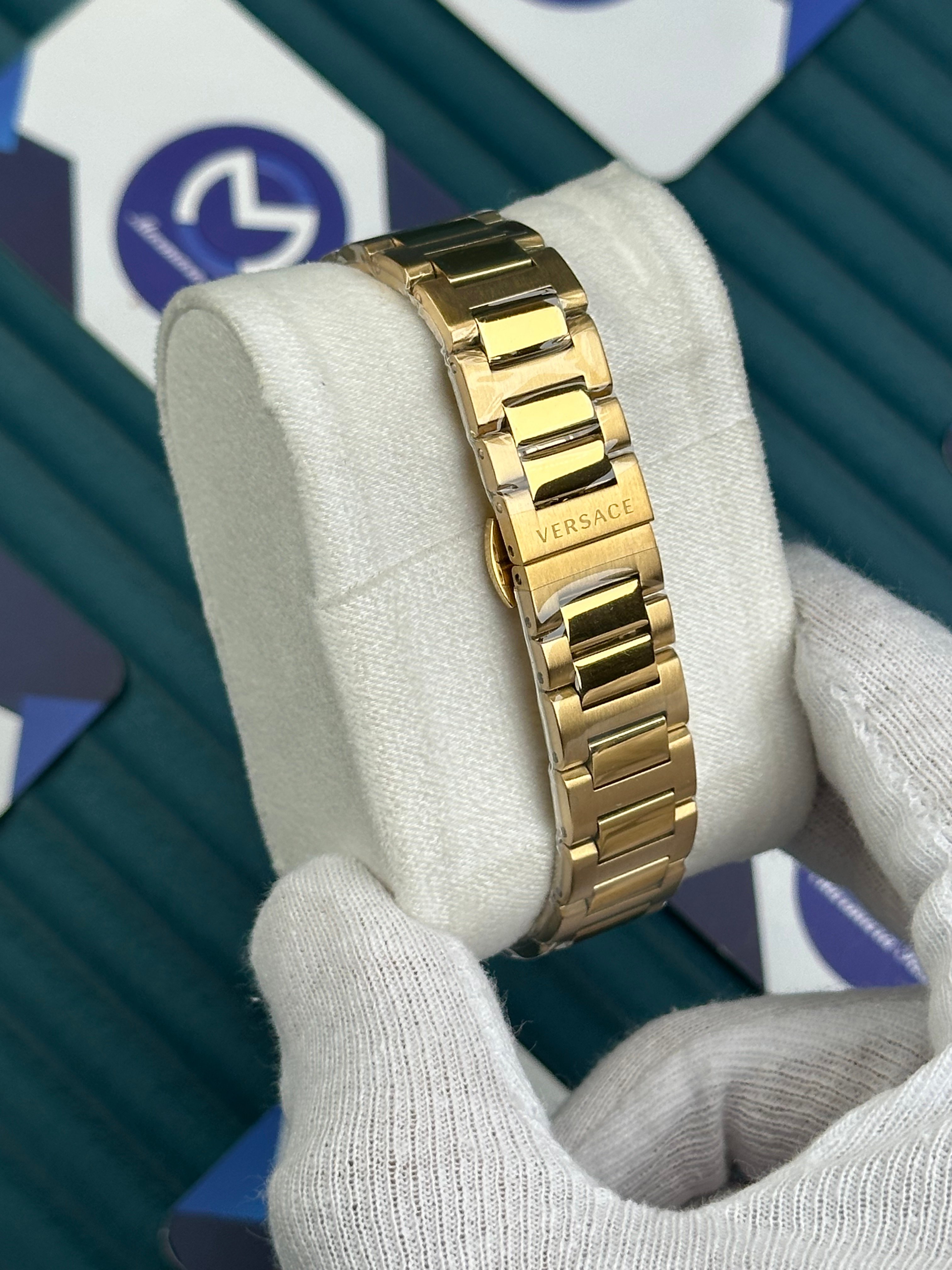 VERSACE 36 MOZAIK BLUE DIAL GOLD CORD 