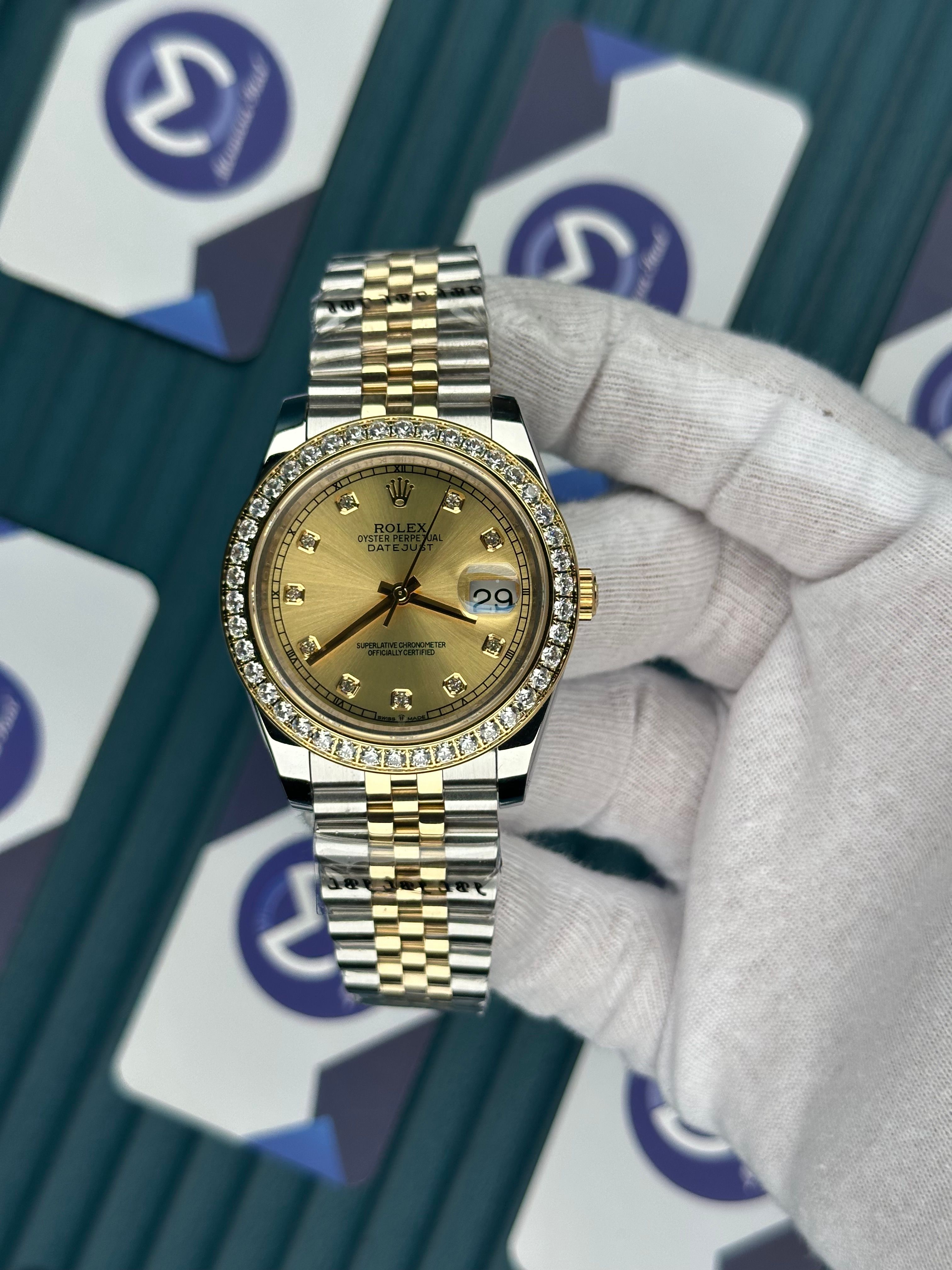 ROLEX DATEJUST GOLD DIAL DIAMOND BEZEL GOLD-SILVER JUBILE