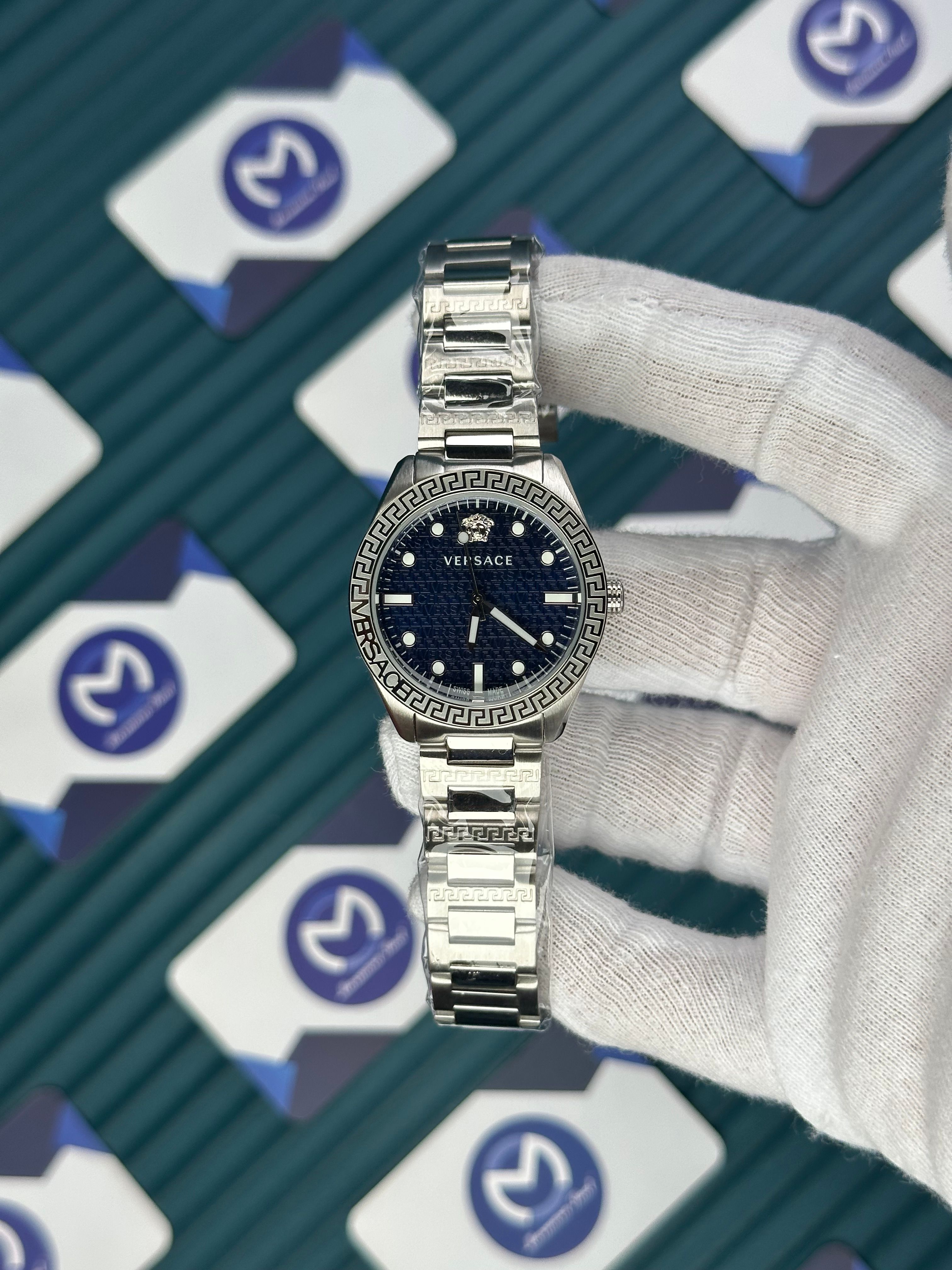 VERSACE 36 MOZAIK BLUE DIAL SILVER CORD