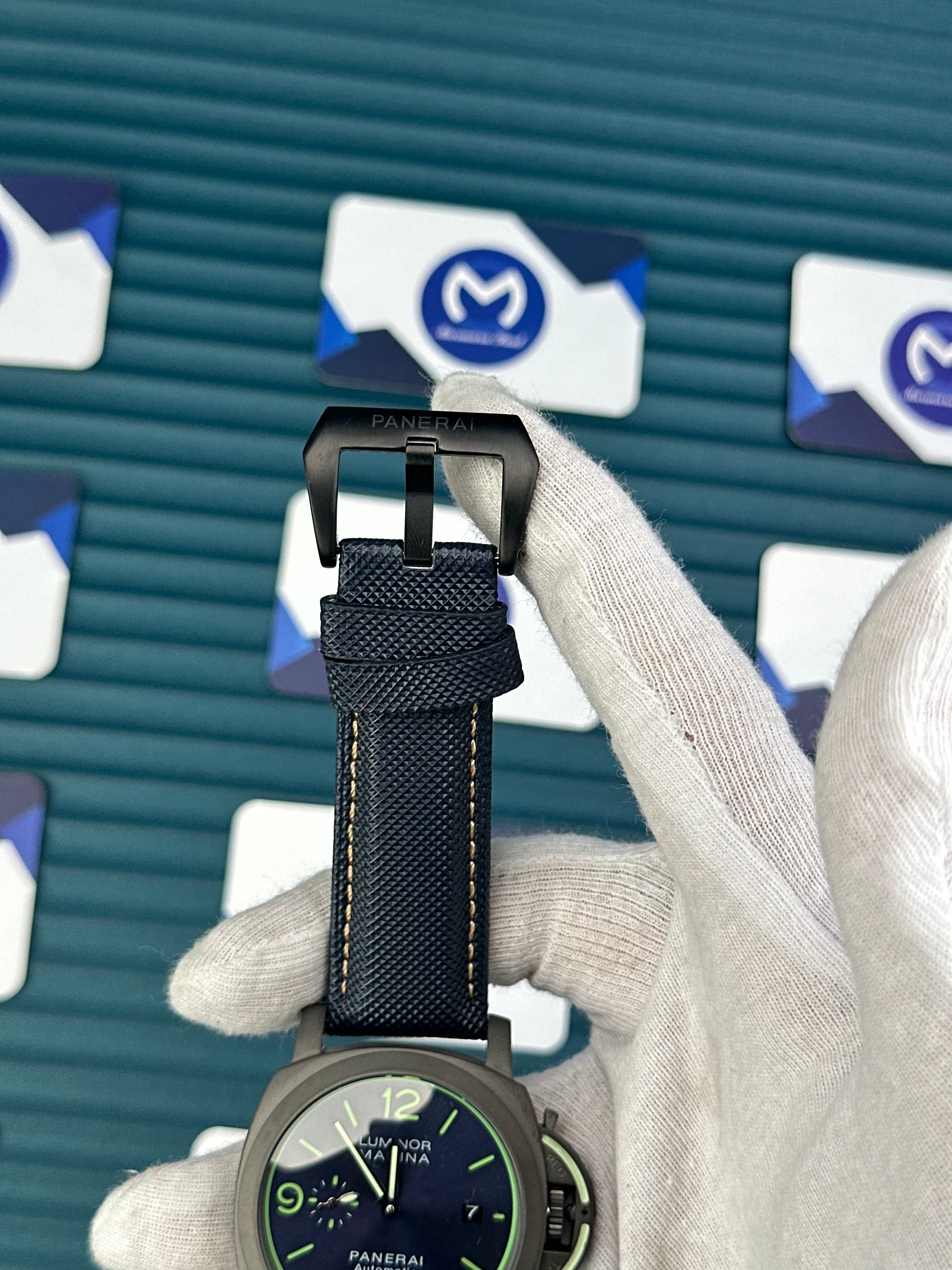 LUMINOR MARINA BLUE DIAL CARBON CASE NAVY BLUE SATIN CORD