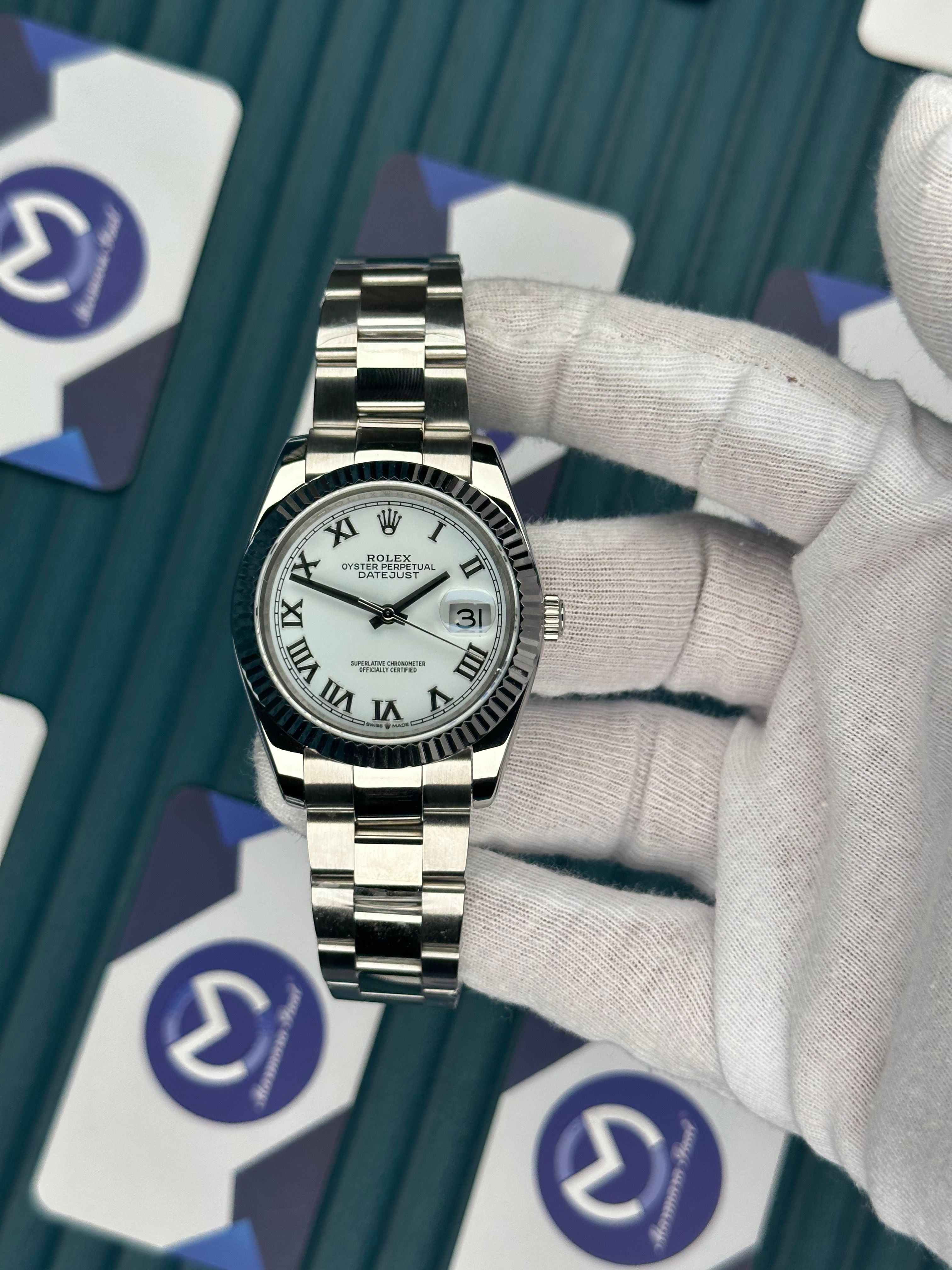 ROLEX DATEJUST WHITE DIAL ROMA INDEX SILVER OYSTER