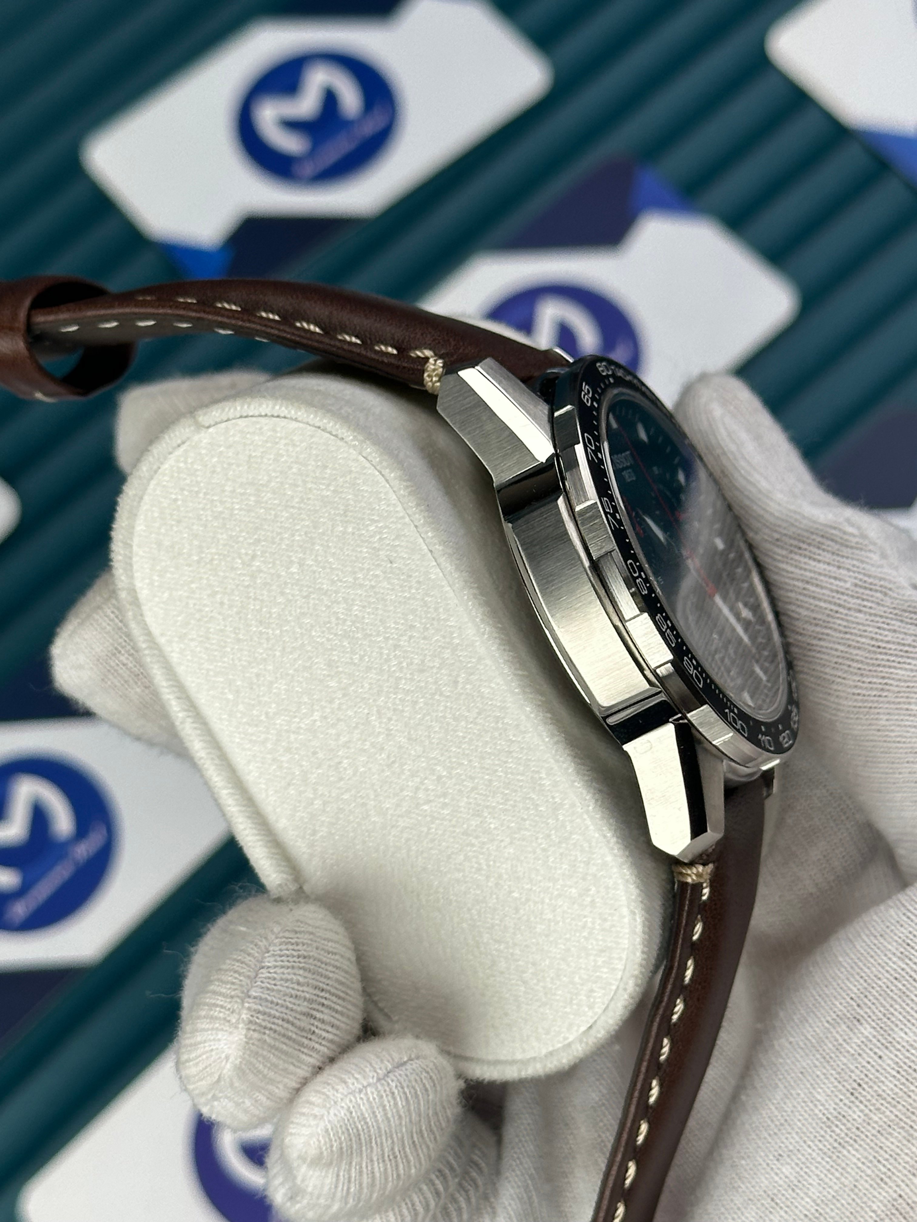 TISSOT SUPERSPORT CHRONO BLACK DIAL BROWN LEATHER CORD