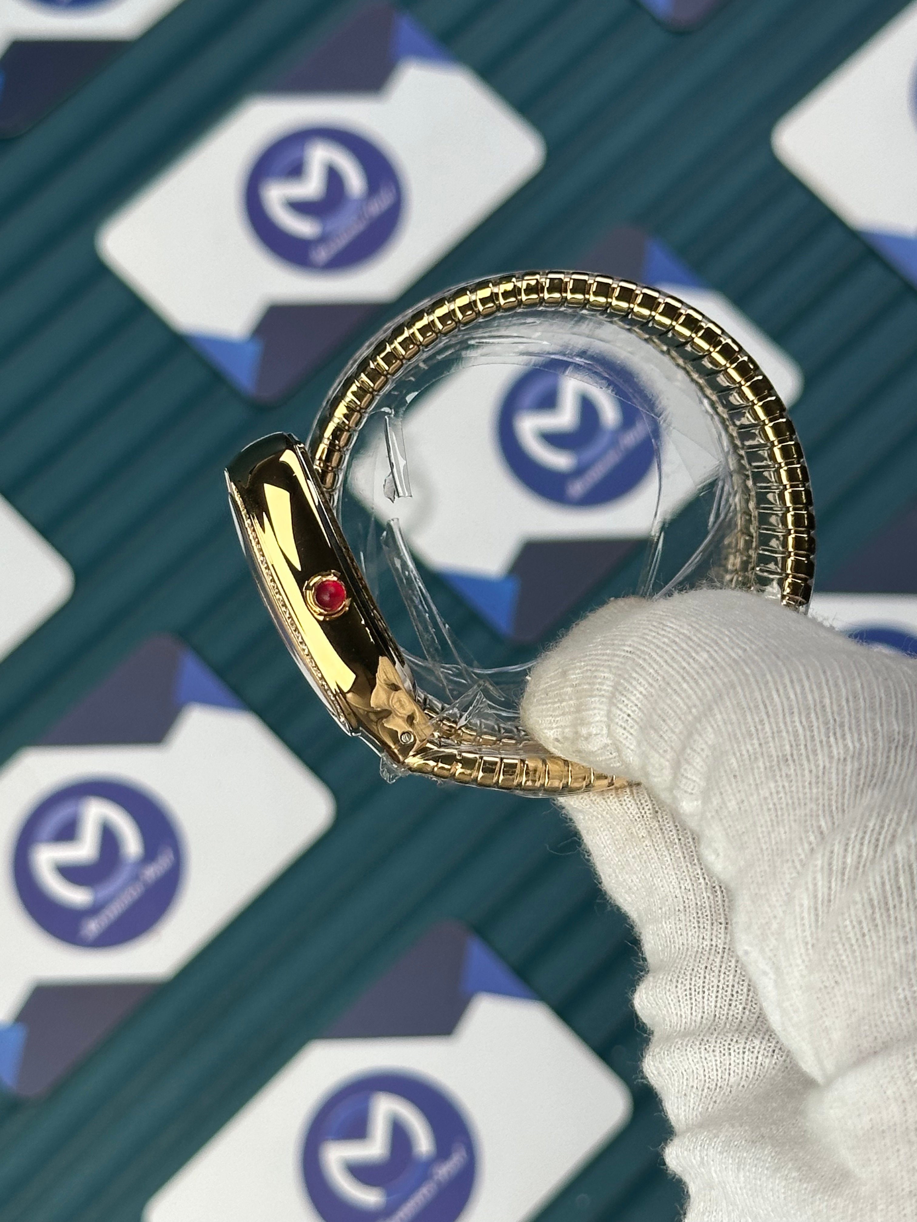 BVLGARI SERPENTI BLACK DIAL DIAMOND BEZEL GOLD LONG TUBOGAS