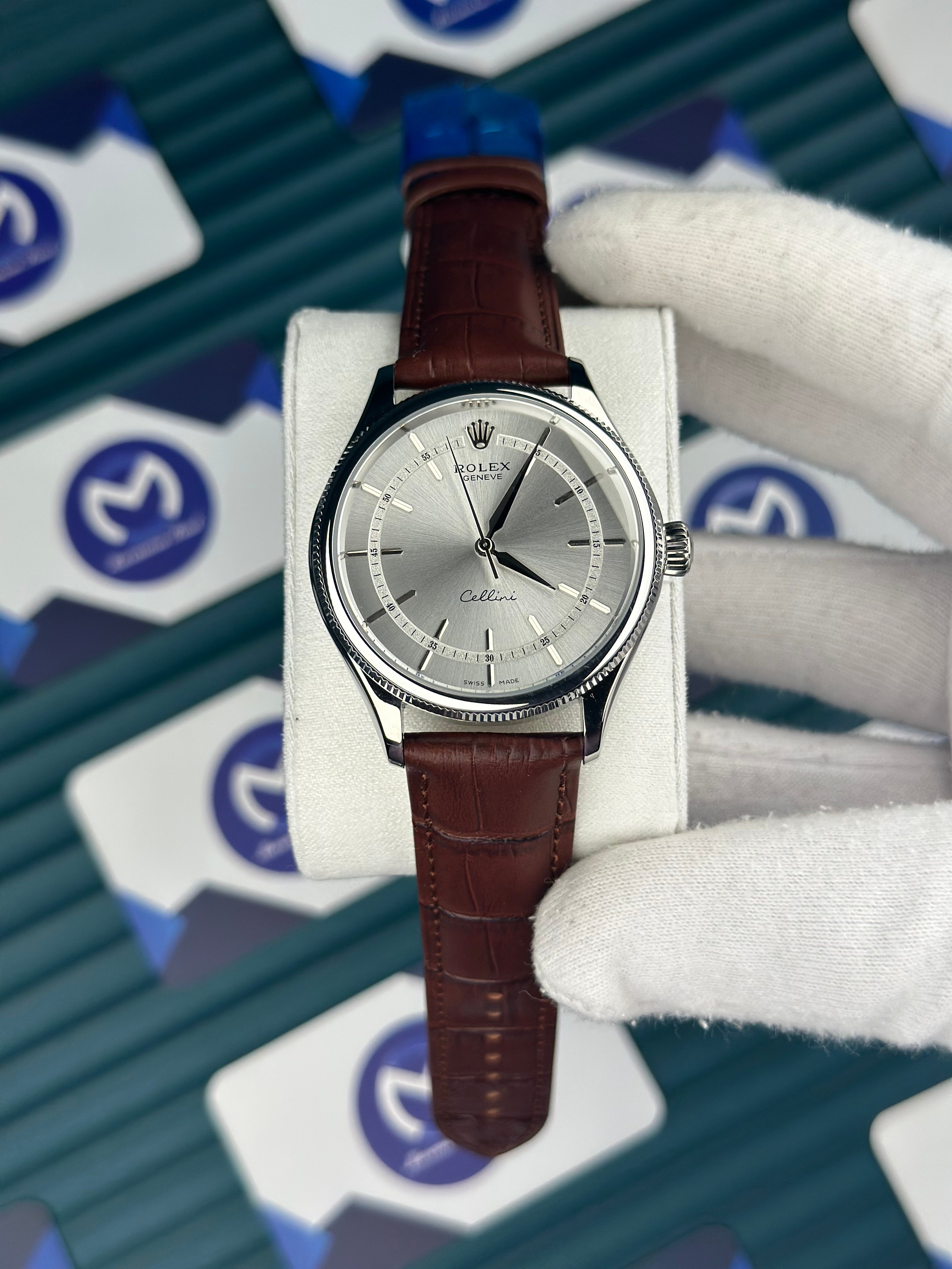 Rolex Cellini Beyaz Kadran Kahverengi Deri Kordon 