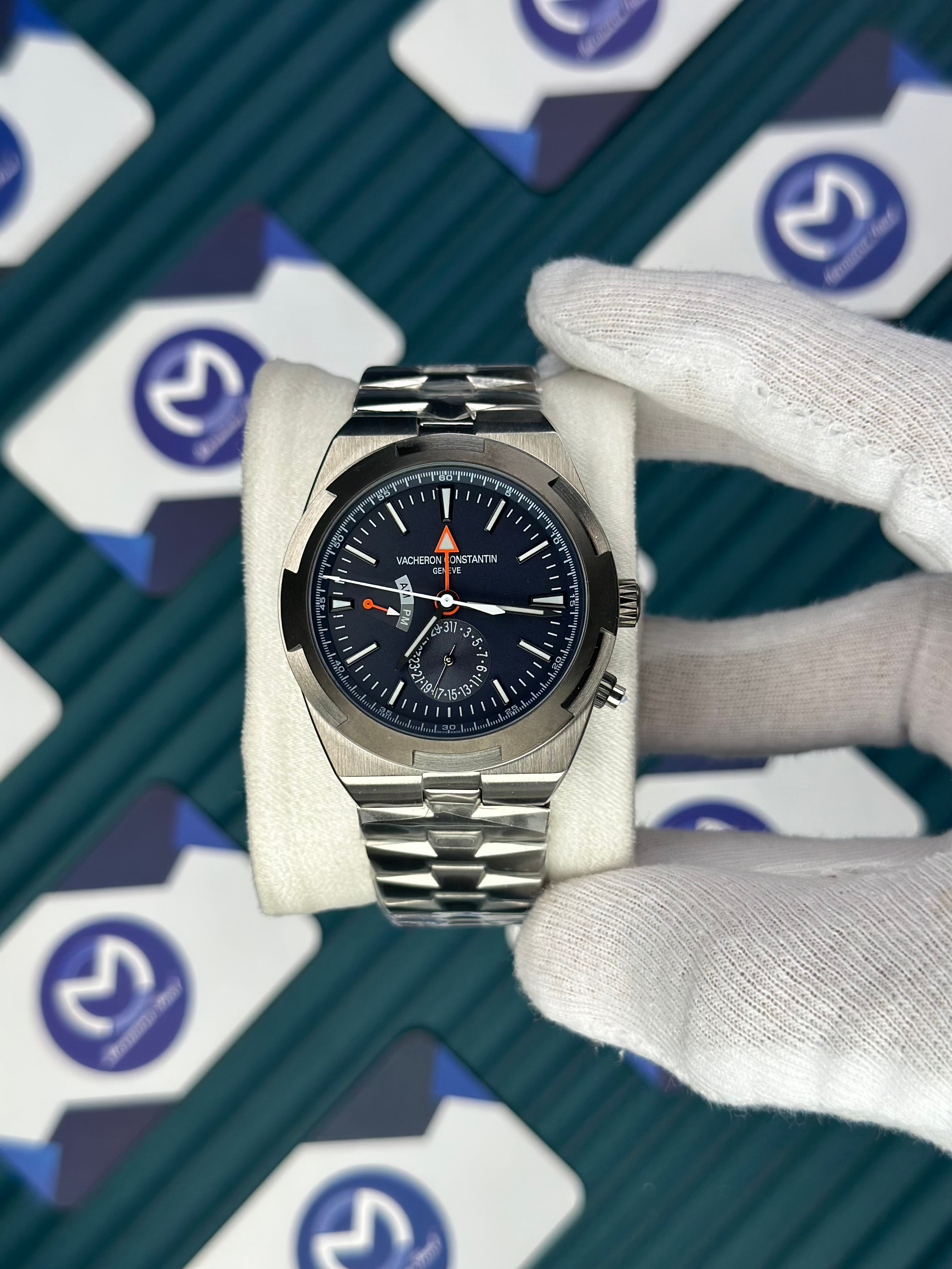 VACHERON CONSTANTIN NAVY BLUE OVERSEAS DUAL TIME SILVER