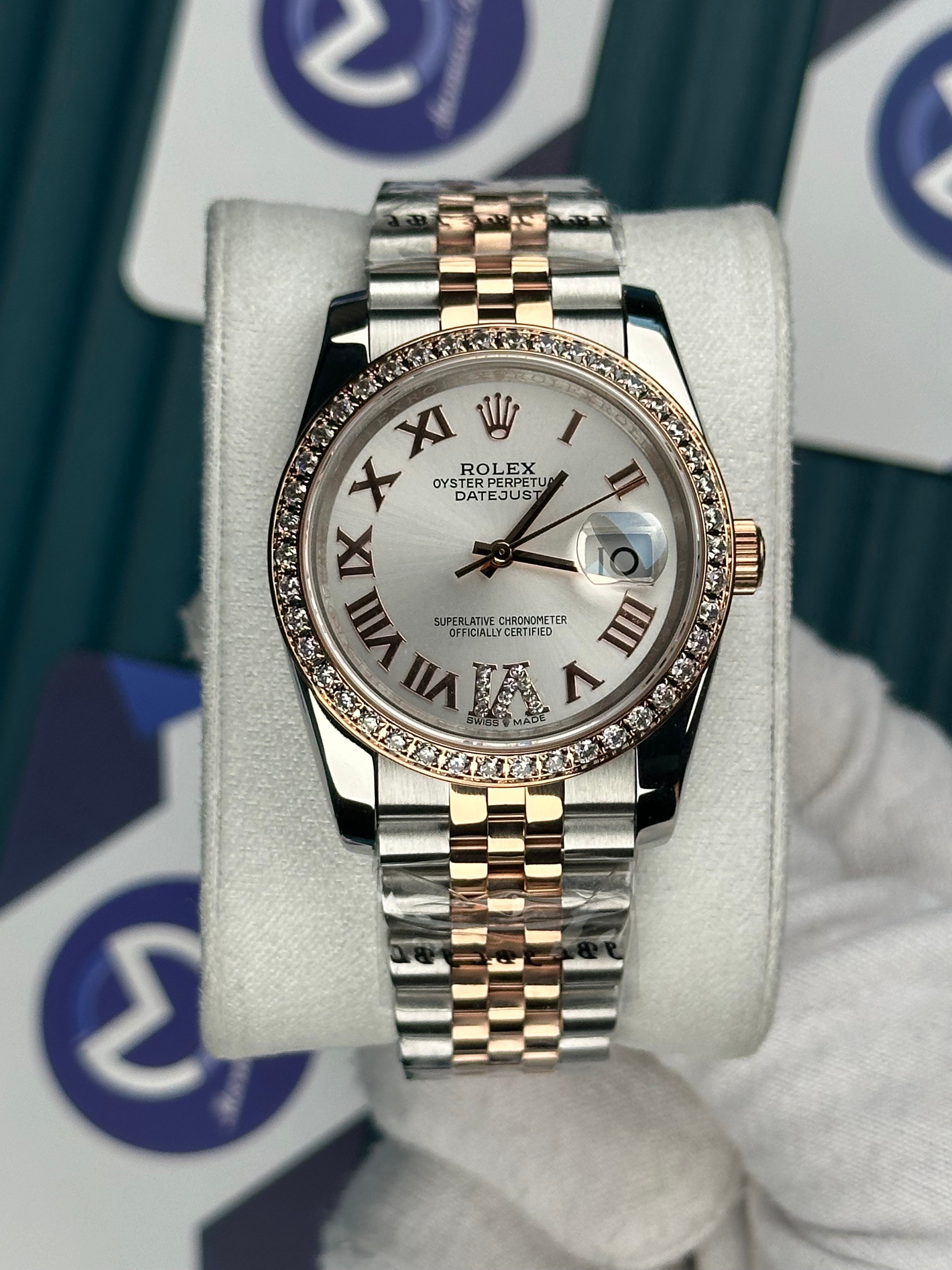 ROLEX 36 BEYAZ KADRAN ROMA INDEX PIRLANTA BEZEL ROSE-SILVER JUBILEE