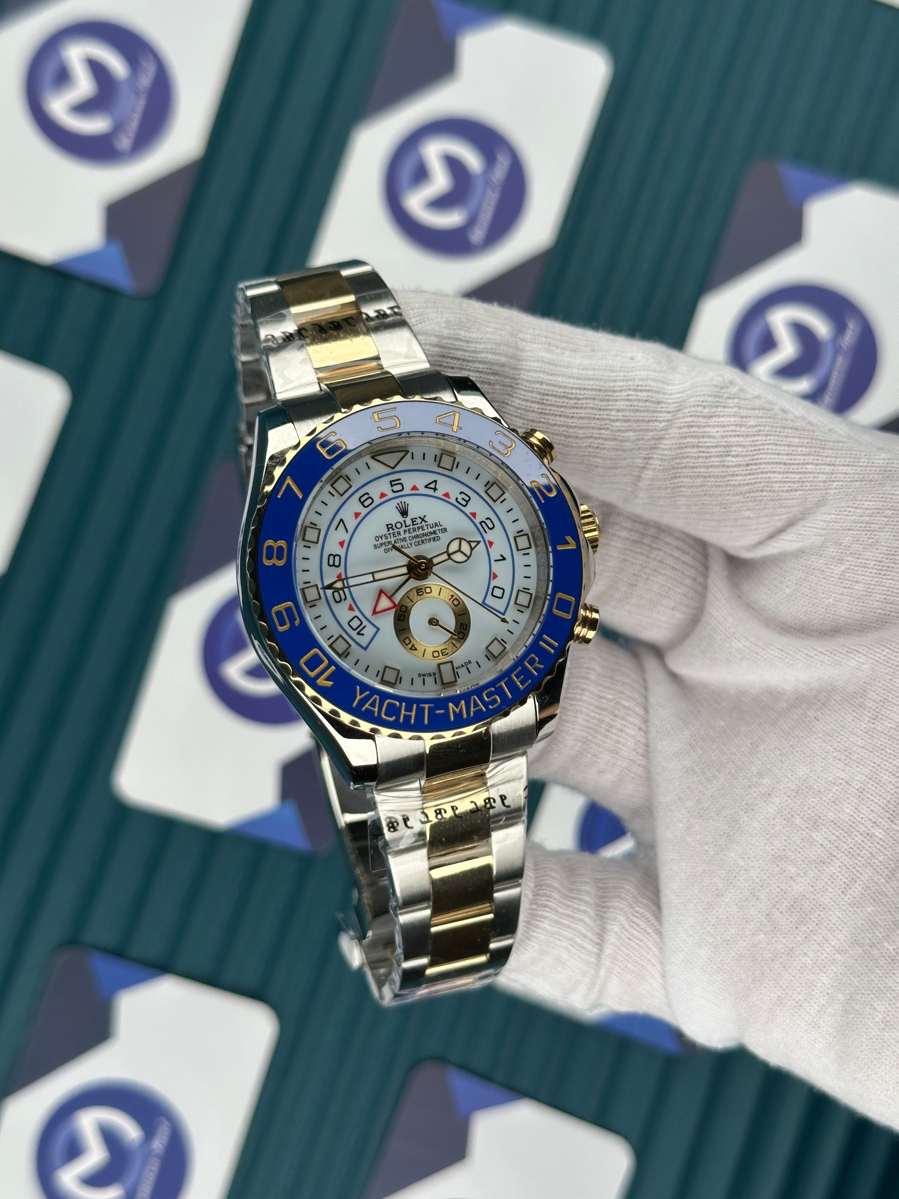 ROLEX YACHT-MASTER WHITE BLUE DIAL GOLD-SILVER OYSTER