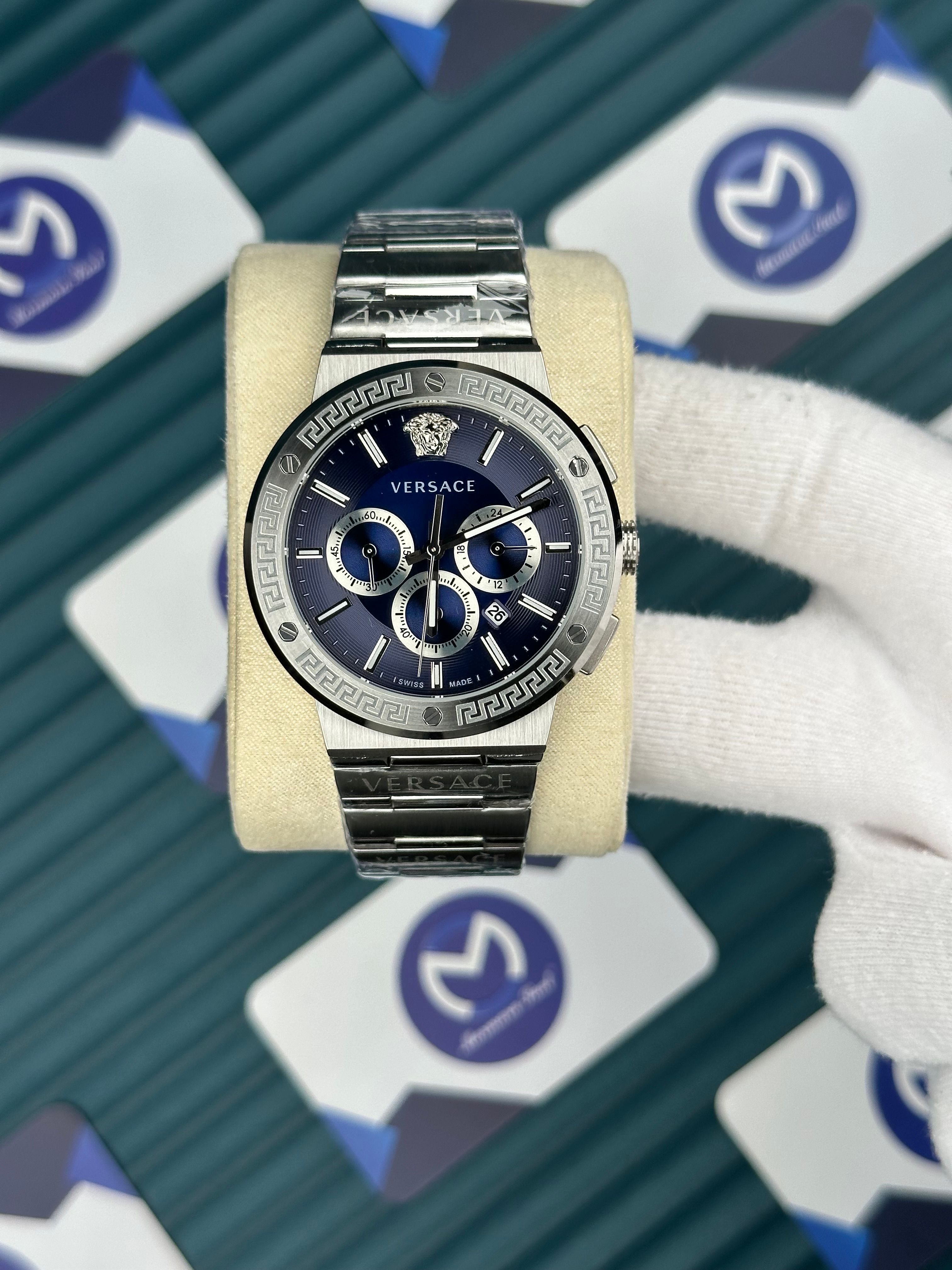 Versace Gümüş Kordon Üç Fonksiyon Mavi Kadran