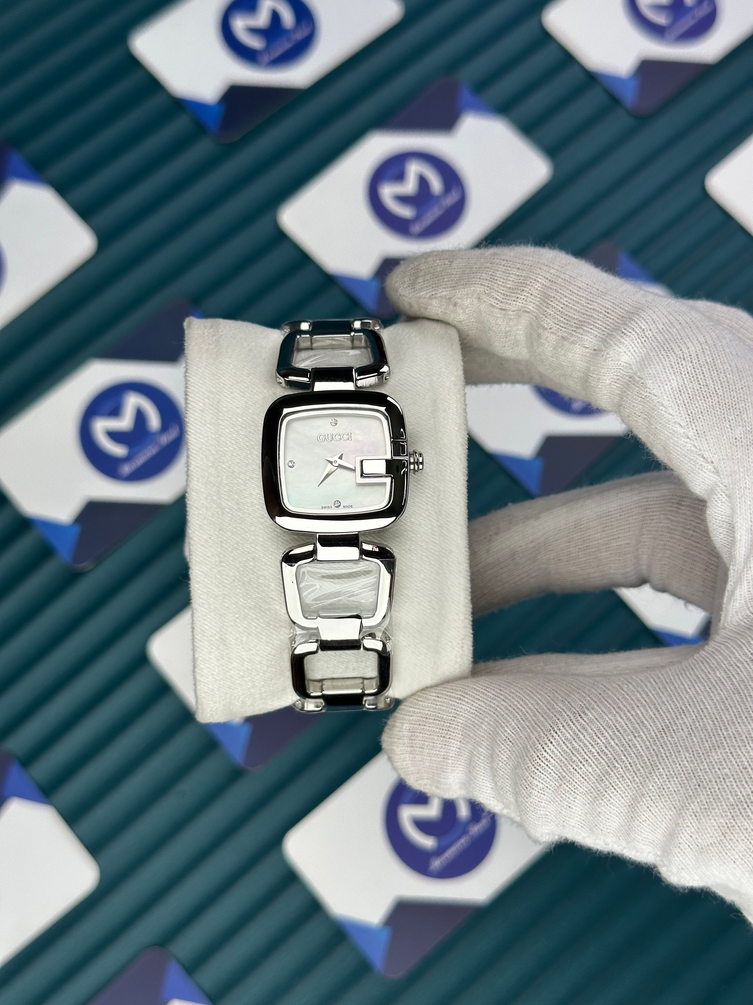 GUCCI WOMAN RING BRACELET WHITE DIAL DIAMOND INDEX SILVER CORD