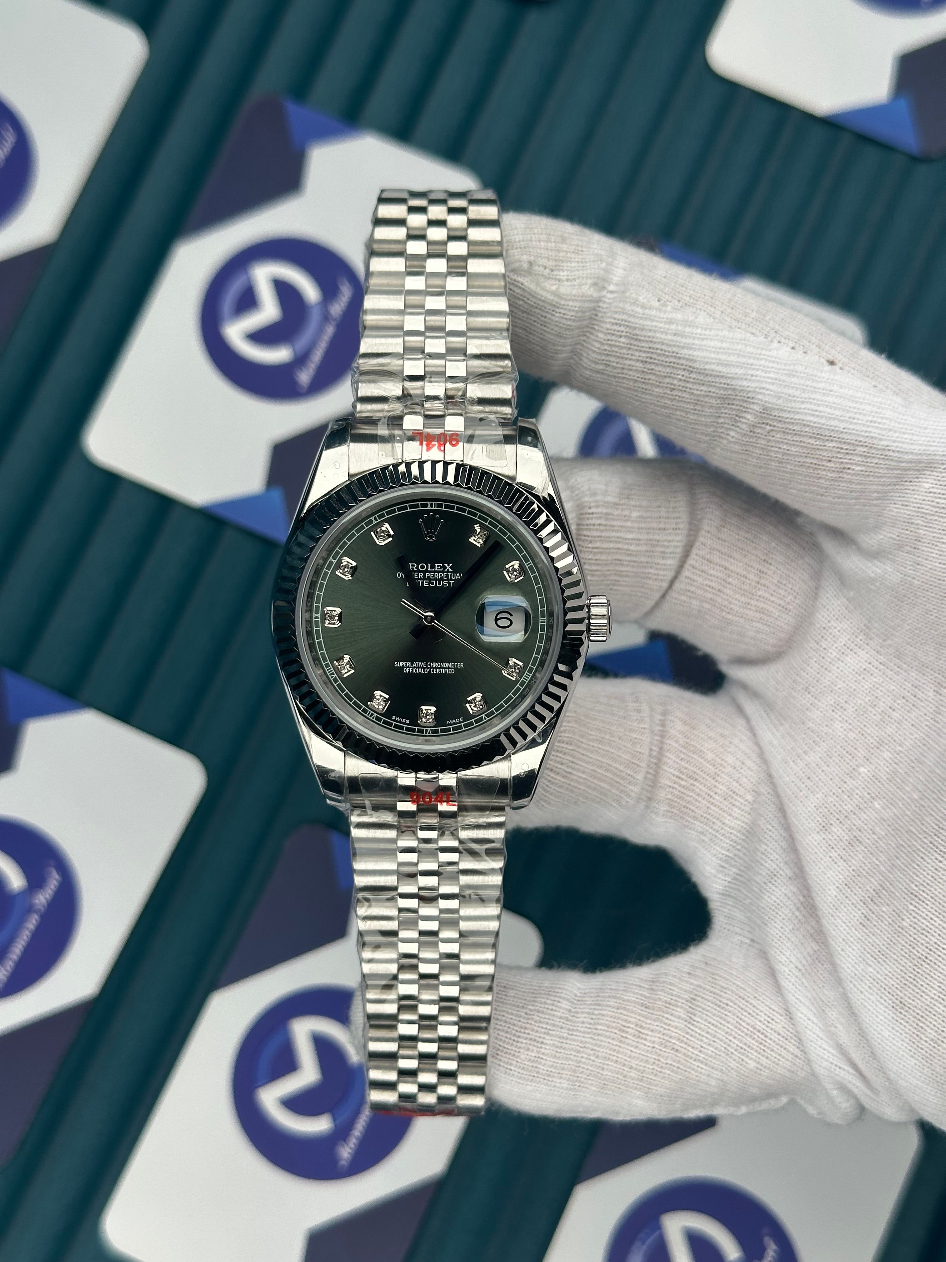 ROLEX DATEJUST GREEN DIAL DIAMOND INDEX SILVER JUBILE