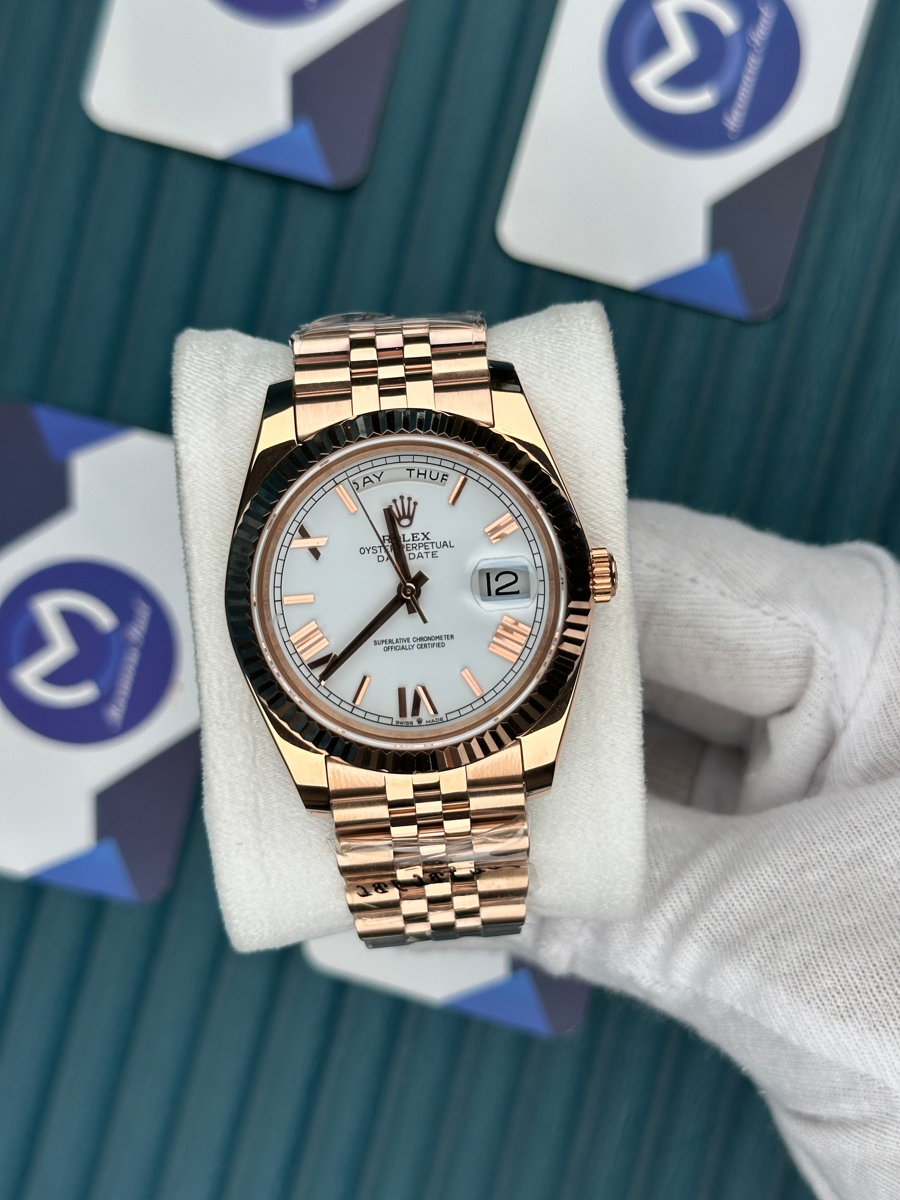 ROLEX DAY-DATE WHITE DIAL ROSE ROMA INDEX ROSE JUBILE