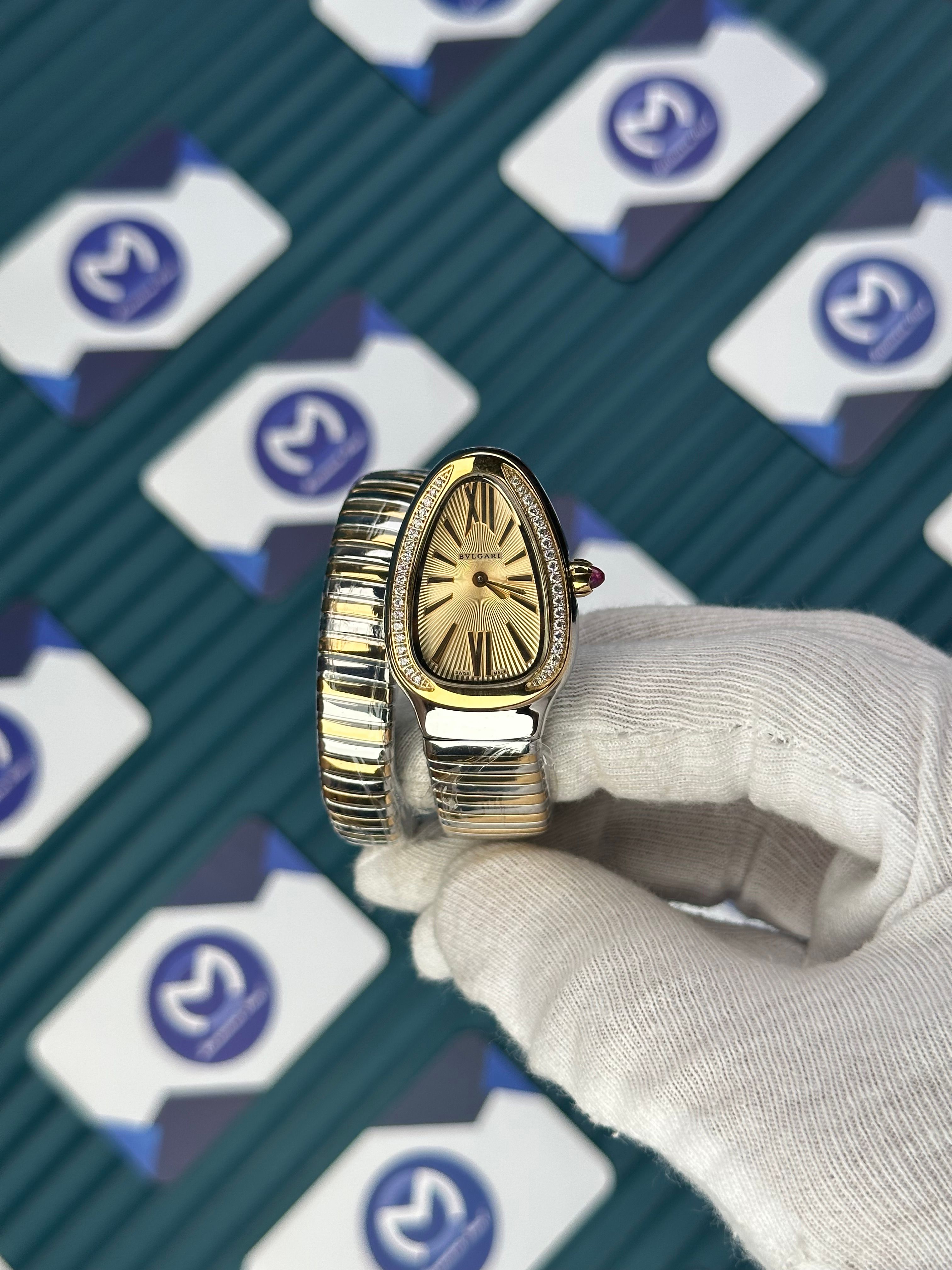 BVLGARI SERPENTI GOLD DIAL DIAMOND BEZEL GOLD-SILVER SHORT TUBOGAS