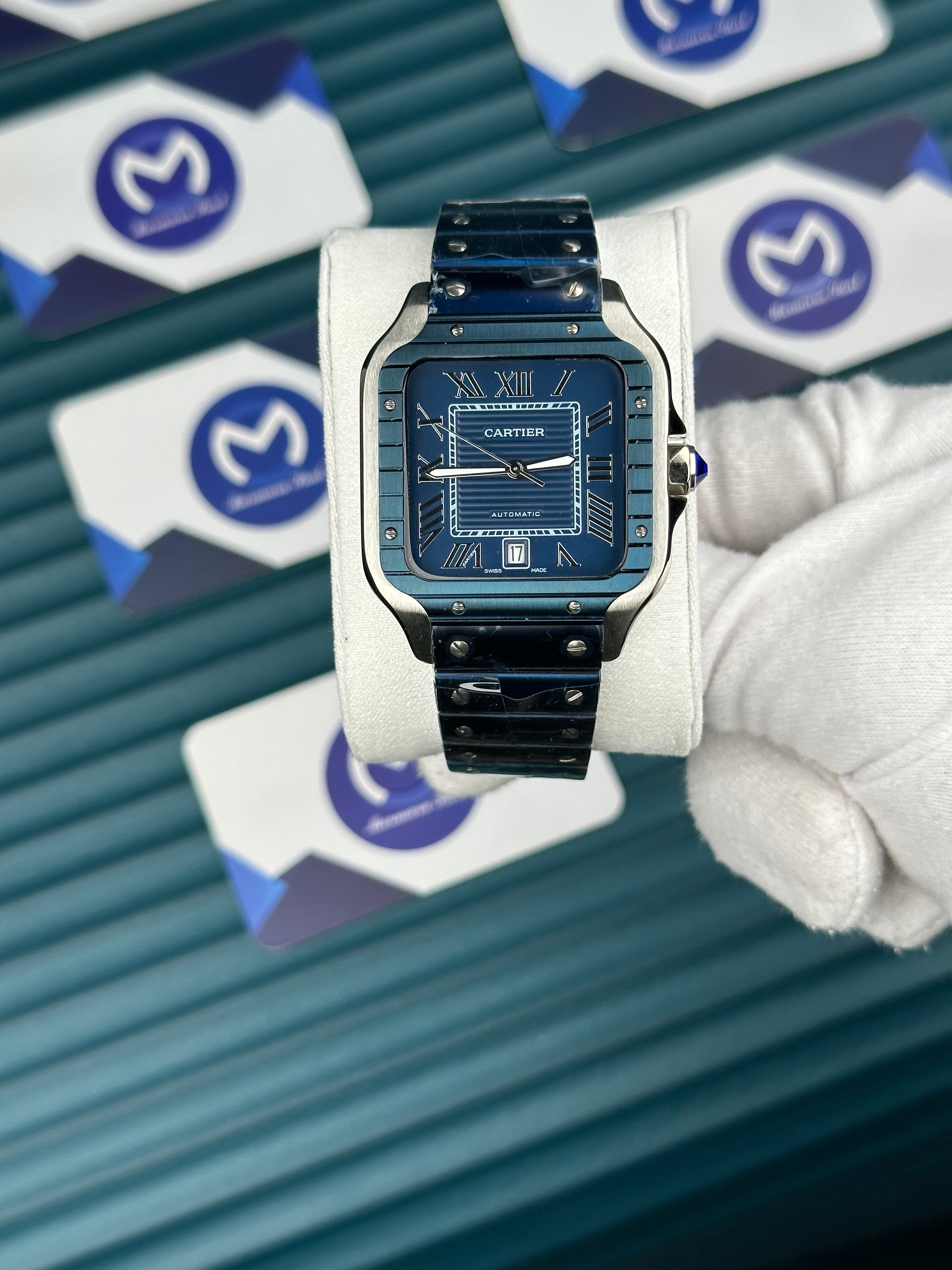Cartier Santos Mozaik Mavi Kadran Mavi Kordon