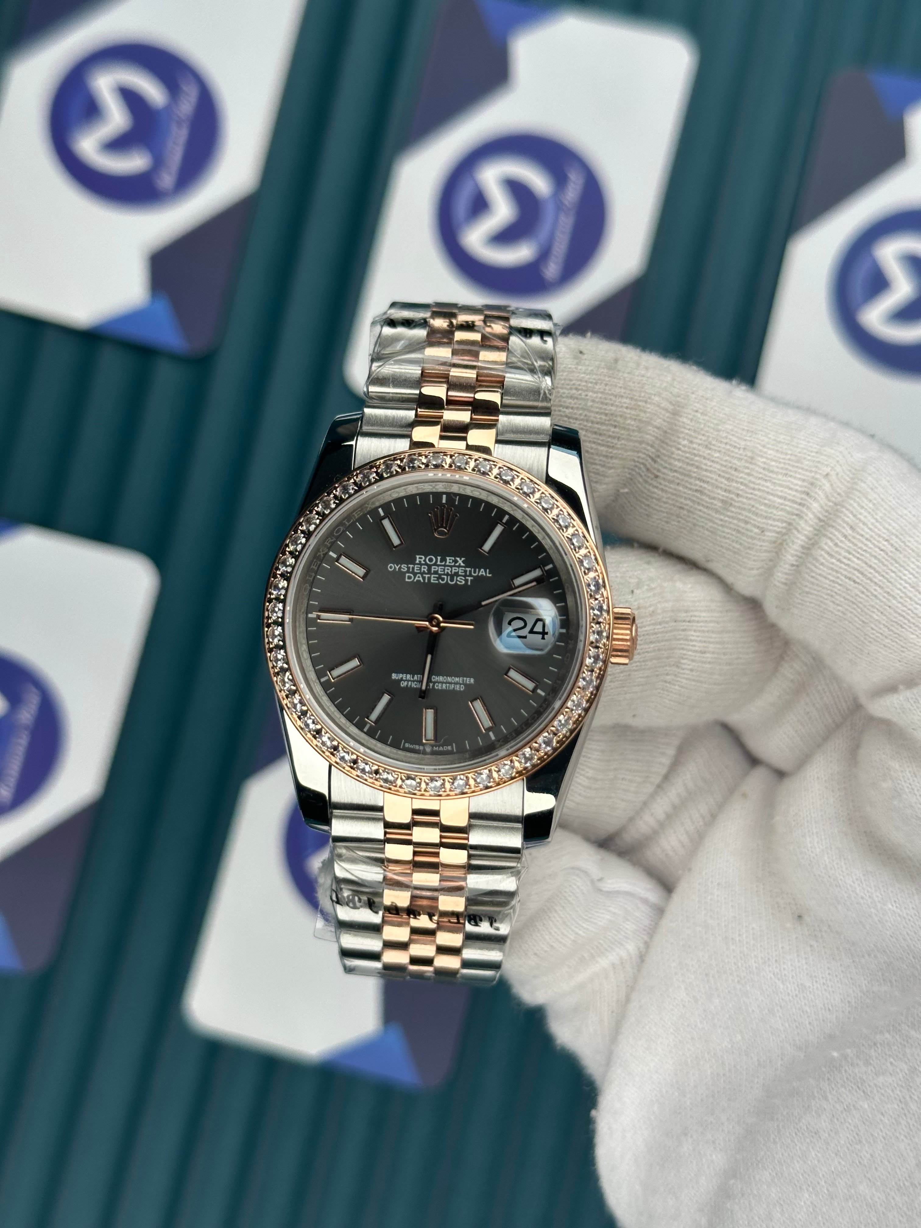 ROLEX 36 GREY DIAL ROSE-SILVER JUBILEE