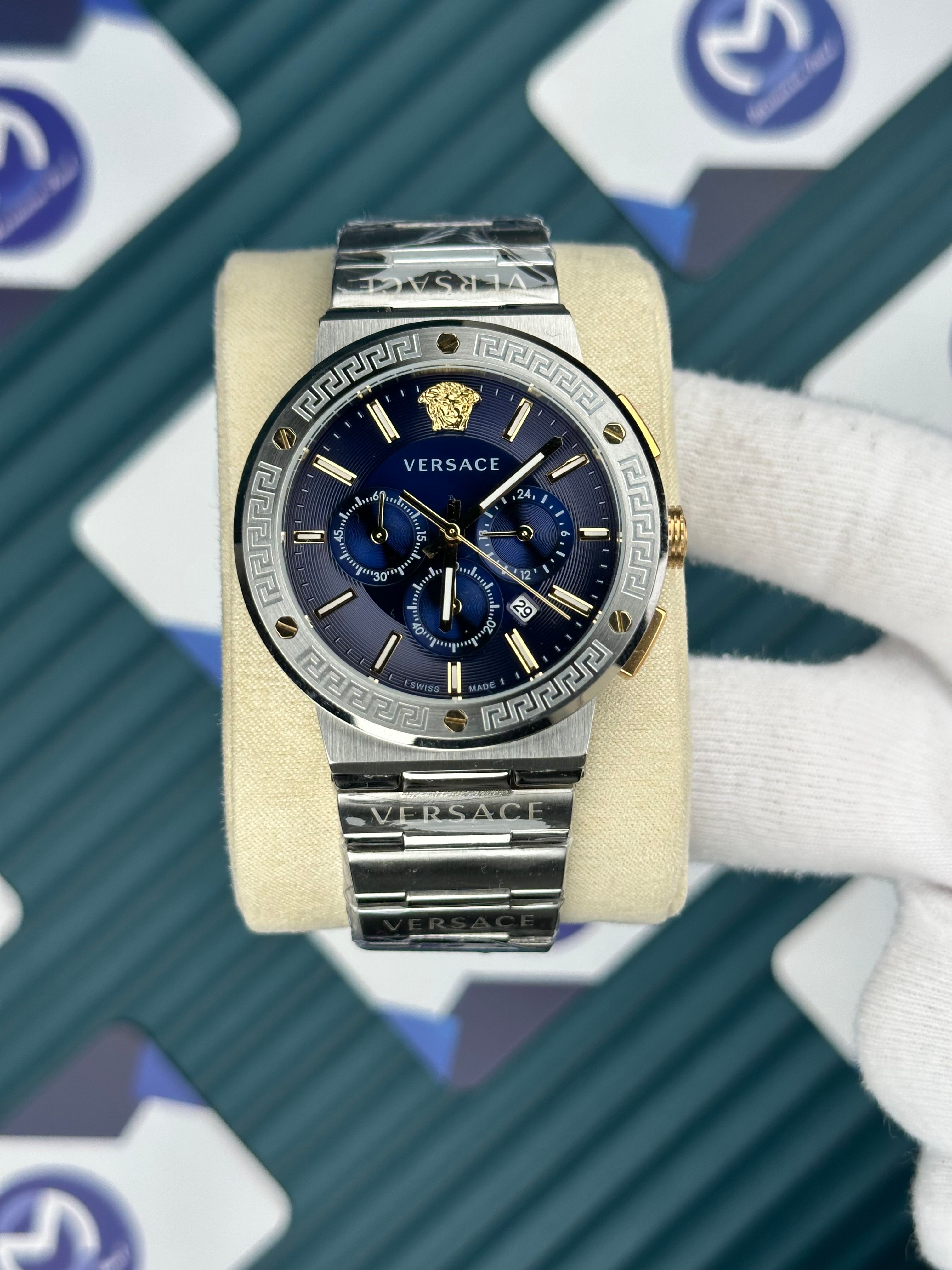 Versace Silver Mavi Kadran Gold Detay