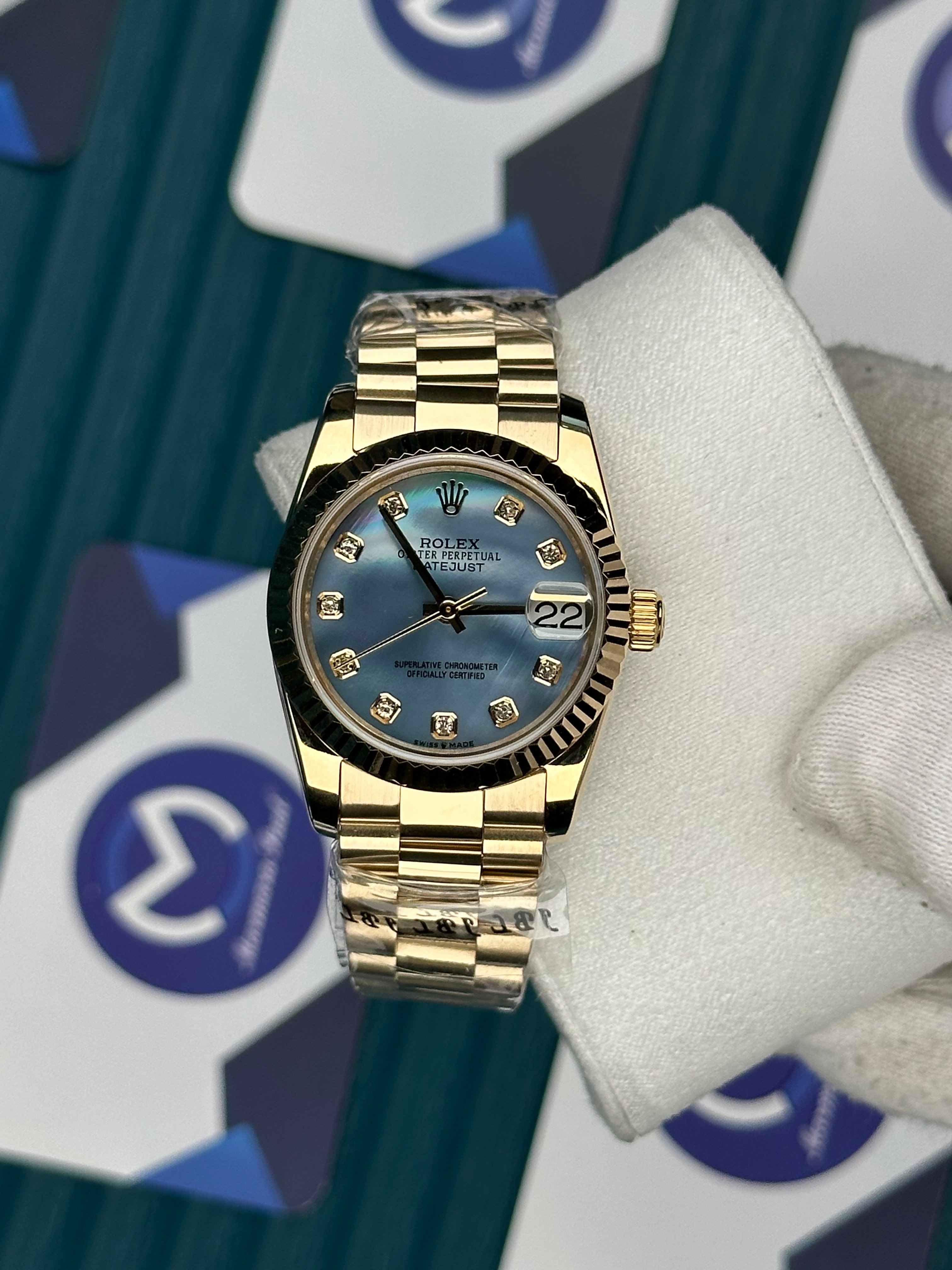 ROLEX 31 SEDEFLİ MAVİ GOLD PRESIDENT