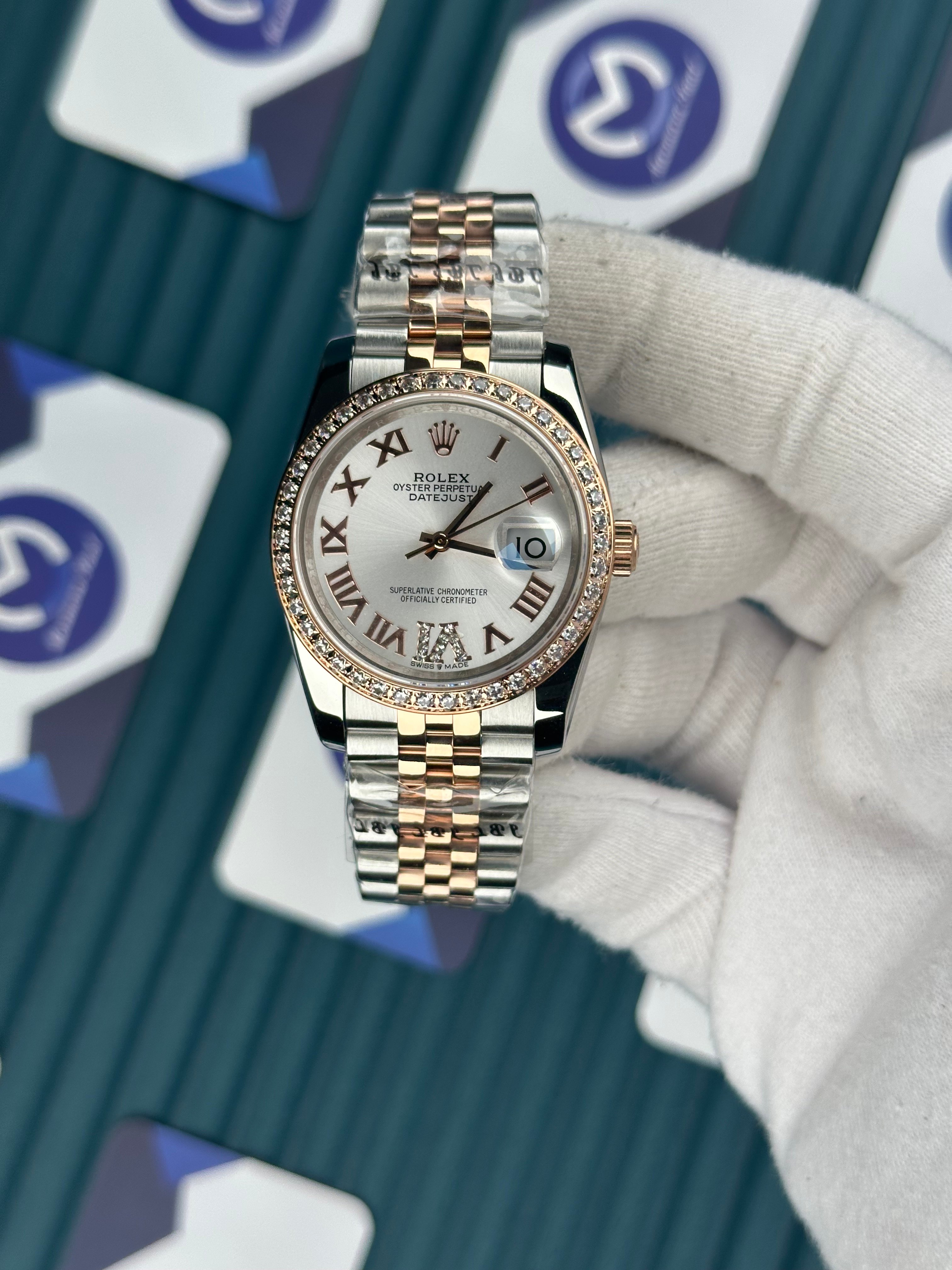 ROLEX 36 BEYAZ KADRAN ROMA INDEX PIRLANTA BEZEL ROSE-SILVER JUBILEE