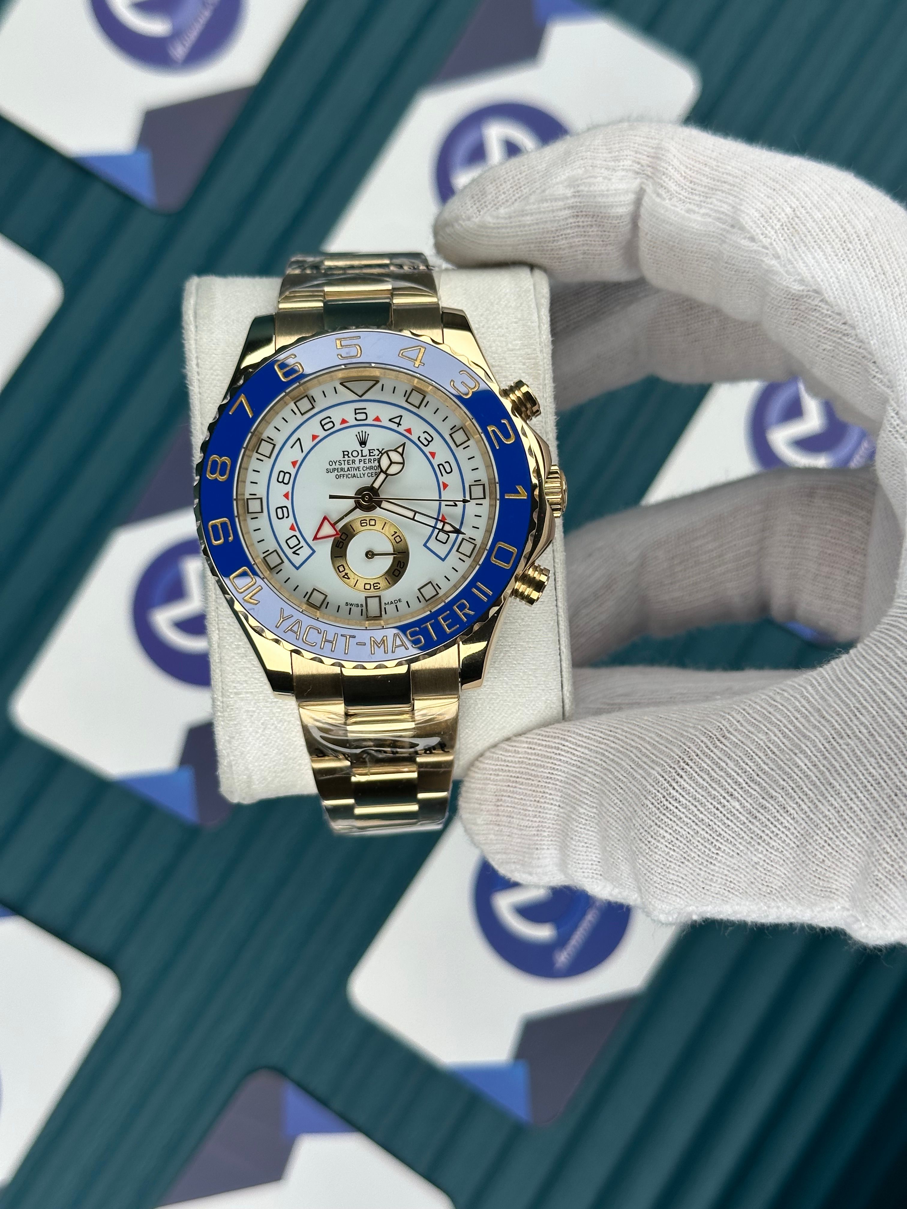ROLEX YACHT-MASTER WHITE BLUE DIAL GOLD OYSTER