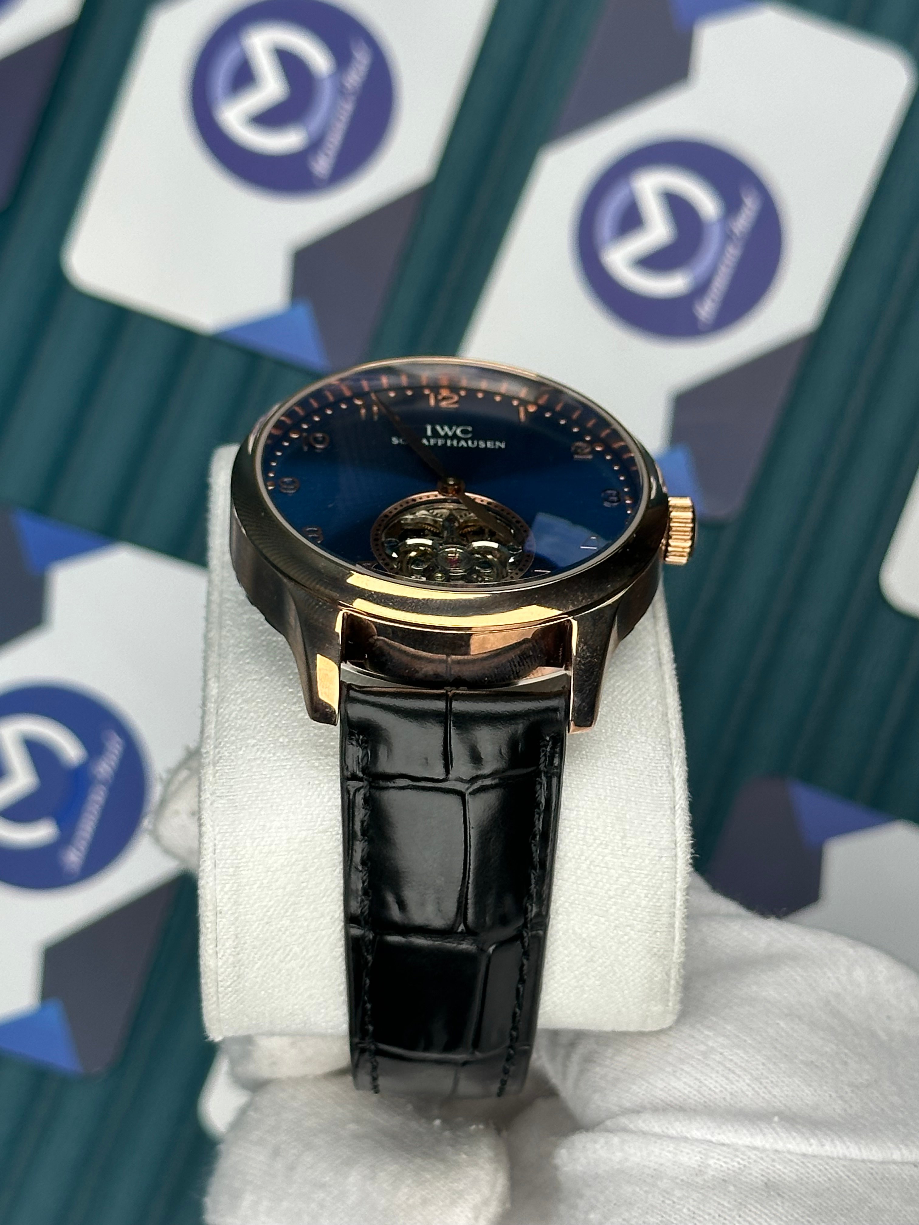 IWC Blue Dial Tourbillon Black Leather Cord