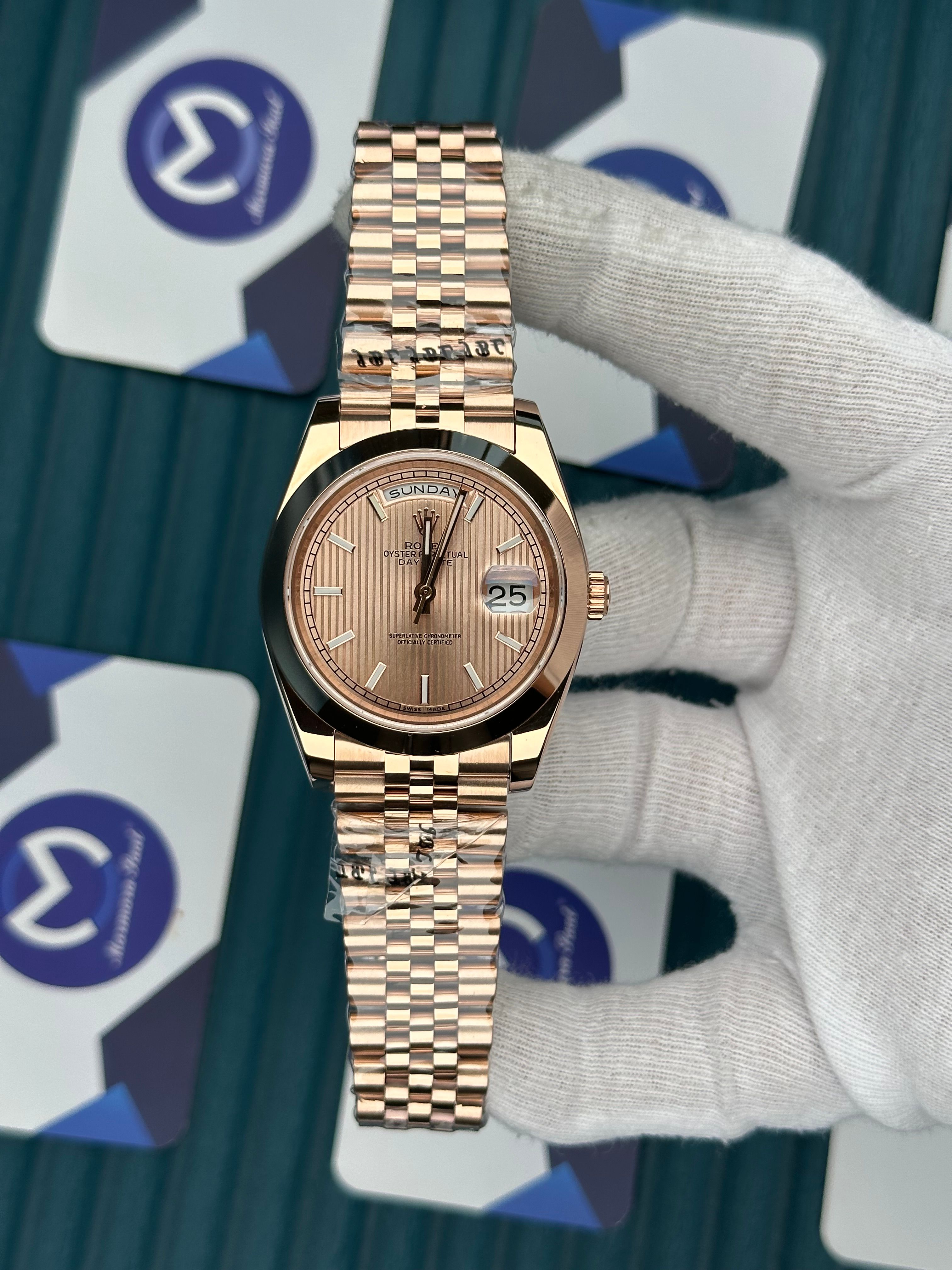 ROLEX DAY-DATE ROSE LINE DIAL OVAL BEZEL 