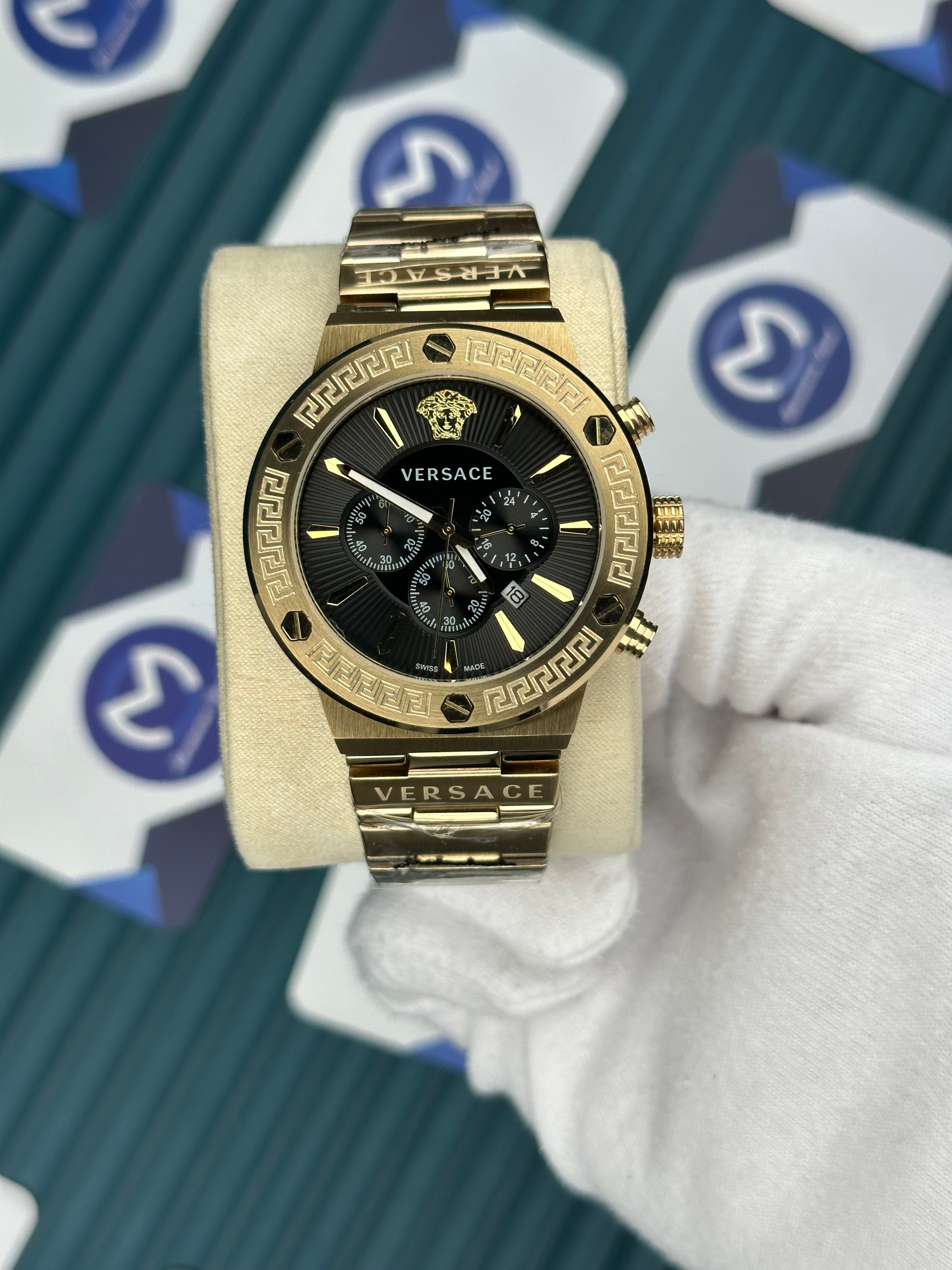 Versace Gold Kordon Üç Fonksiyonlu Siyah Kadran