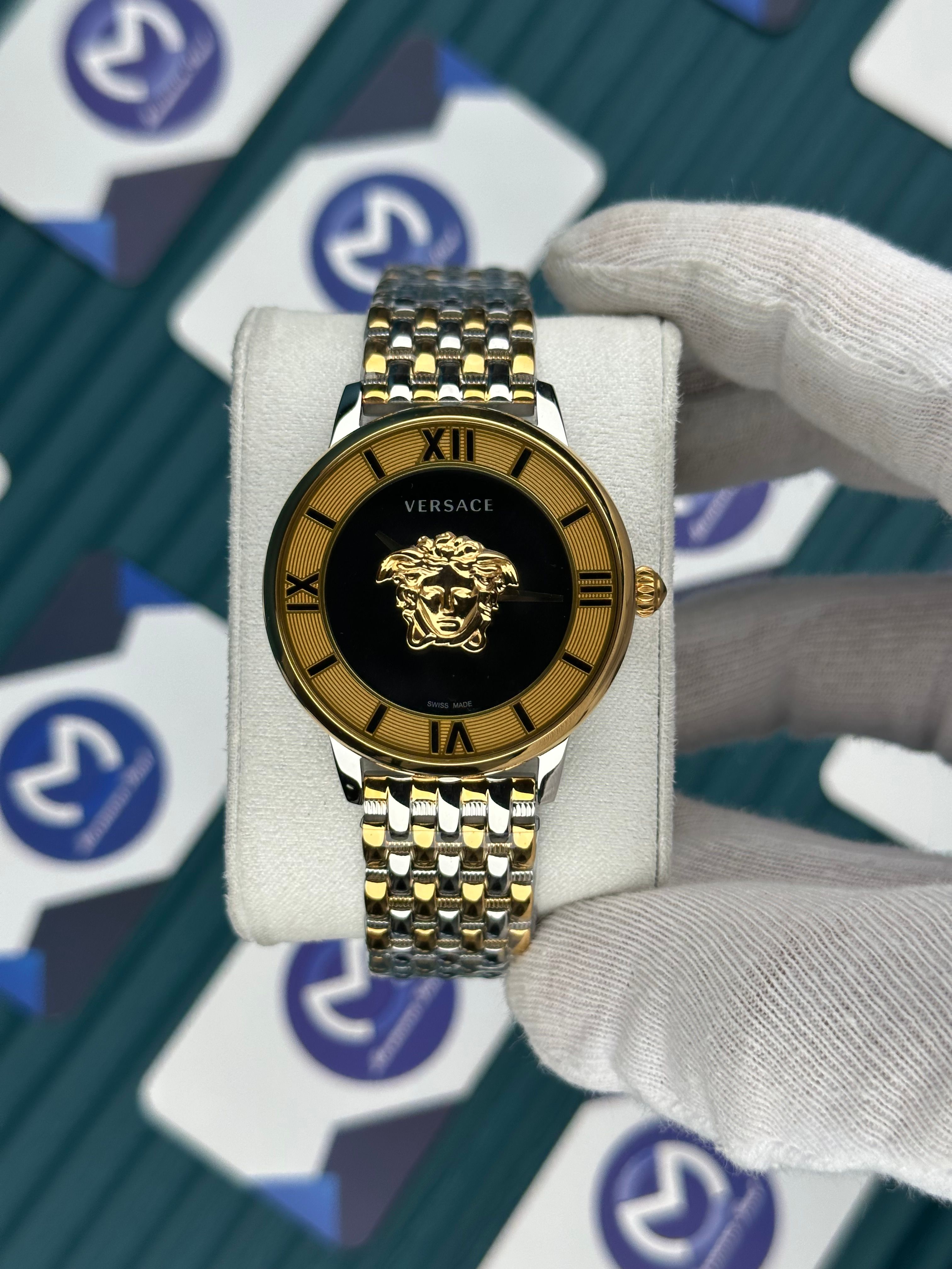 VERSACE 36 BLACK GOLD DIAL 3D GOLD-SILVER JUBILE