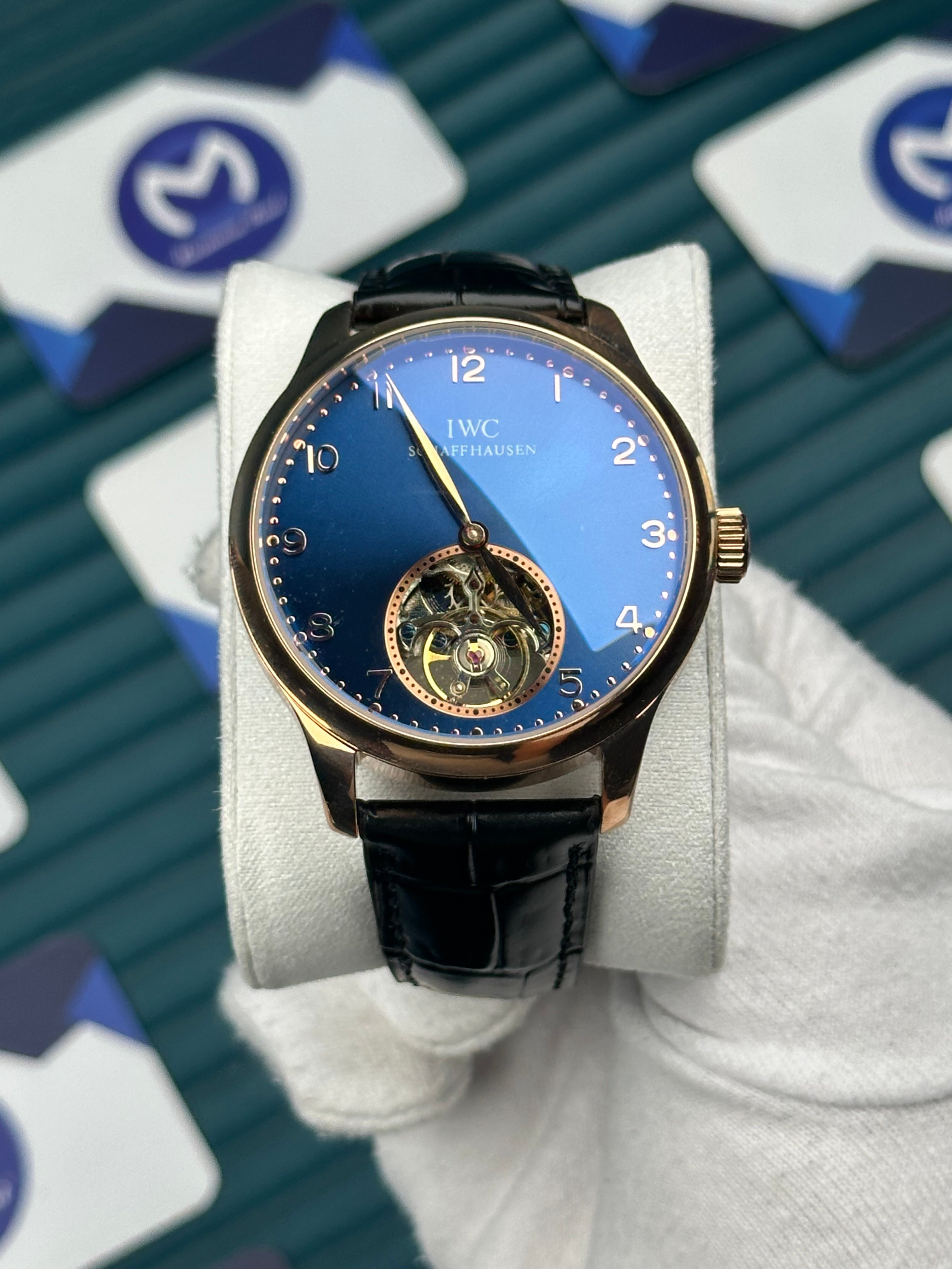 IWC Blue Dial Tourbillon Black Leather Cord