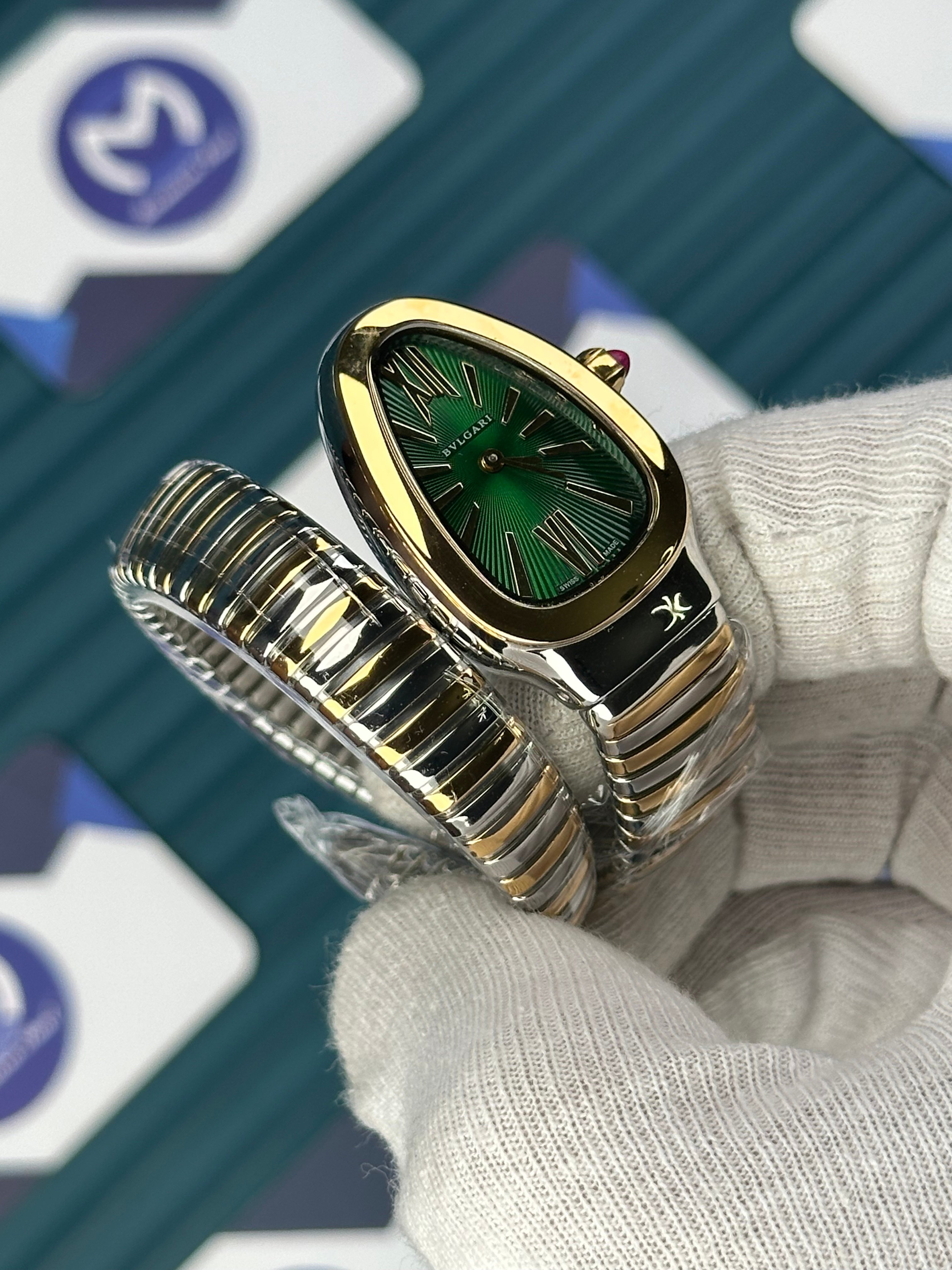 BVLGARI SERPENTI GREEN DIAL GOLD-SILVER SHORT TUBOGAS