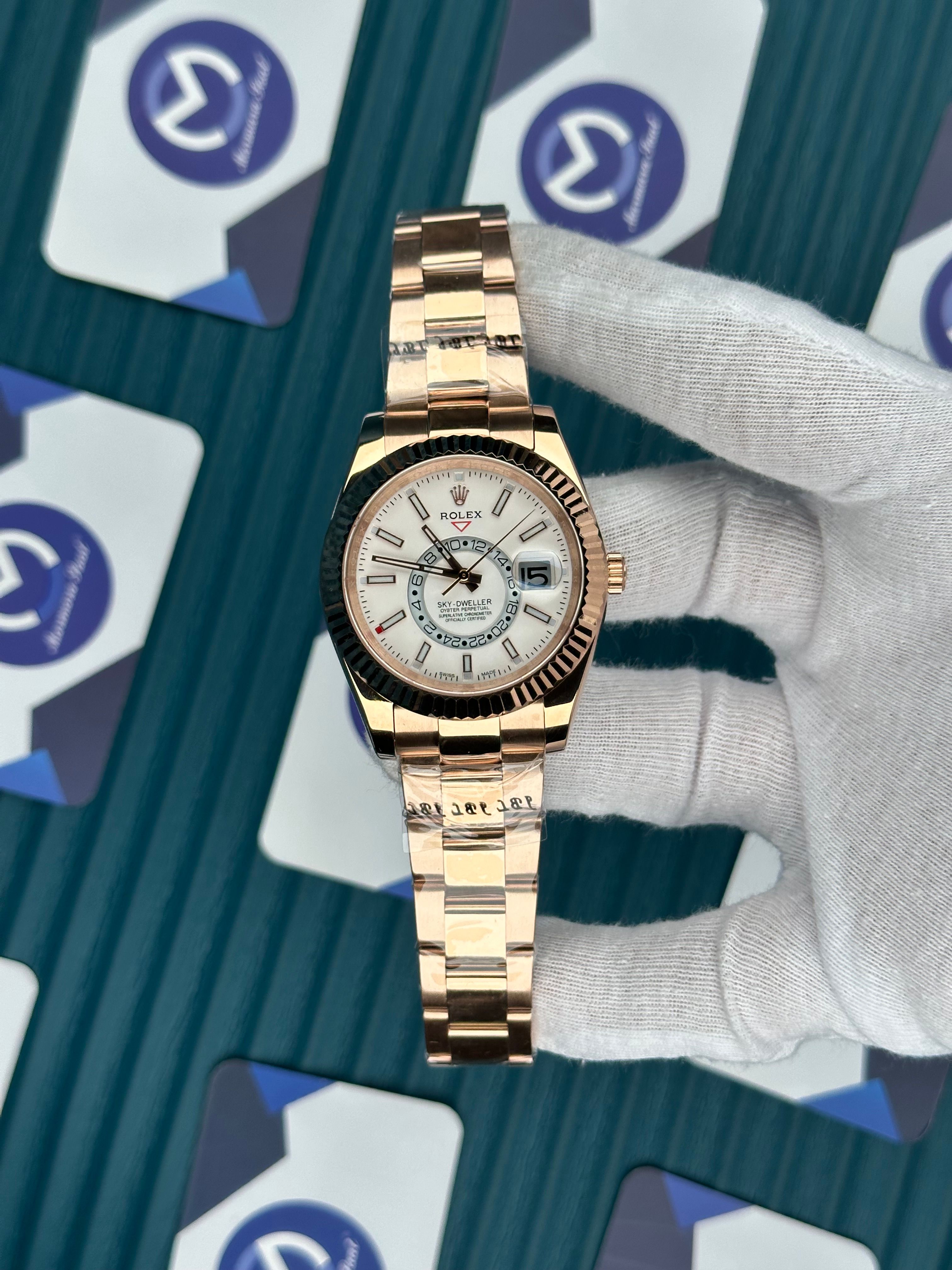 ROLEX SKY-DWELLER WHITE DIAL ROSE OYSTER