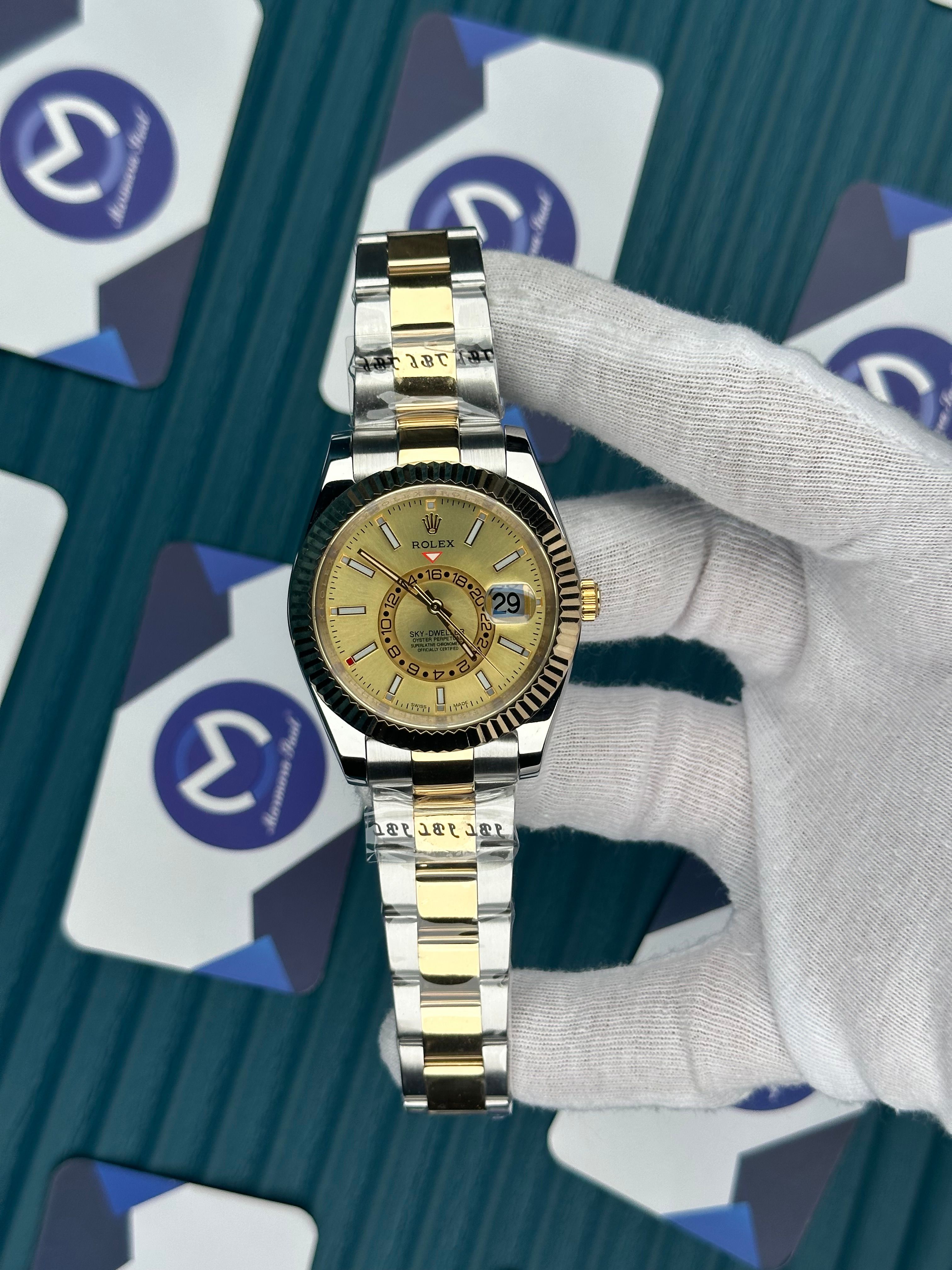 ROLEX SKY-DWELLER GOLD DIAL GOLD-SILVER OYSTER