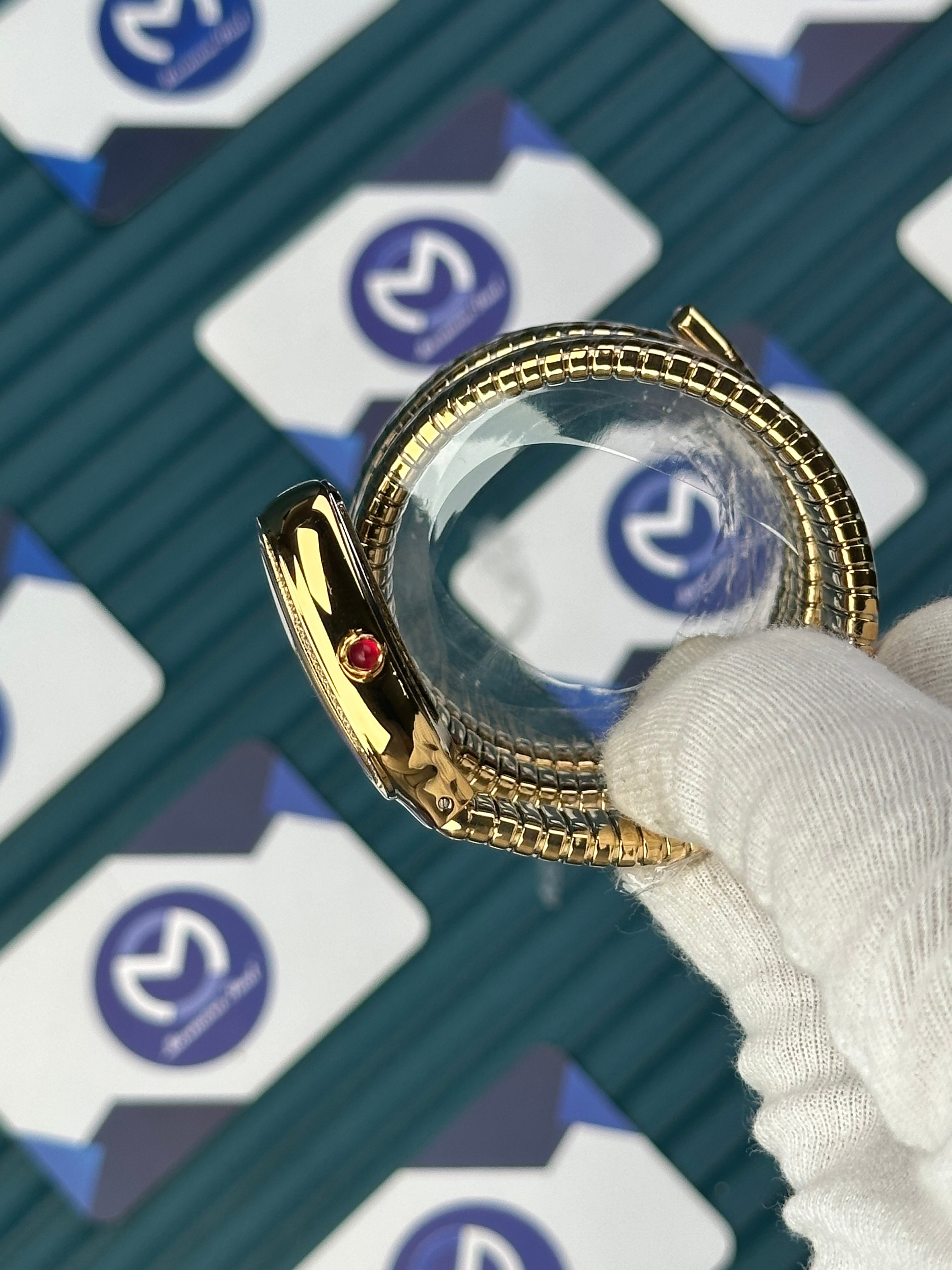 BVLGARI SERPENTI WHITE DIAL DIAMOND BEZEL GOLD LONG TUBOGAS