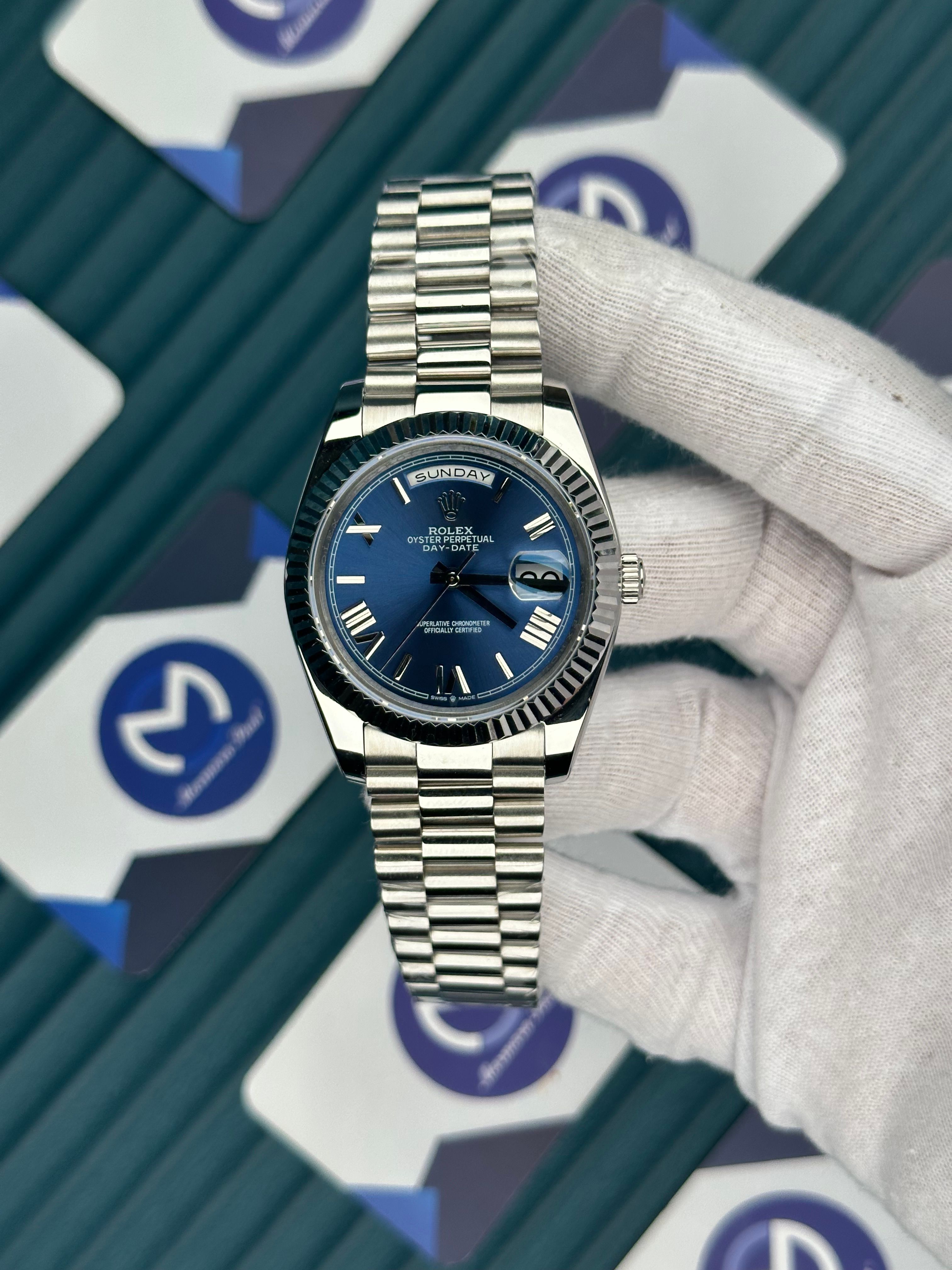 ROLEX DAY-DATE BLUE DIAL ROMA INDEX SILVER PRESIDENT