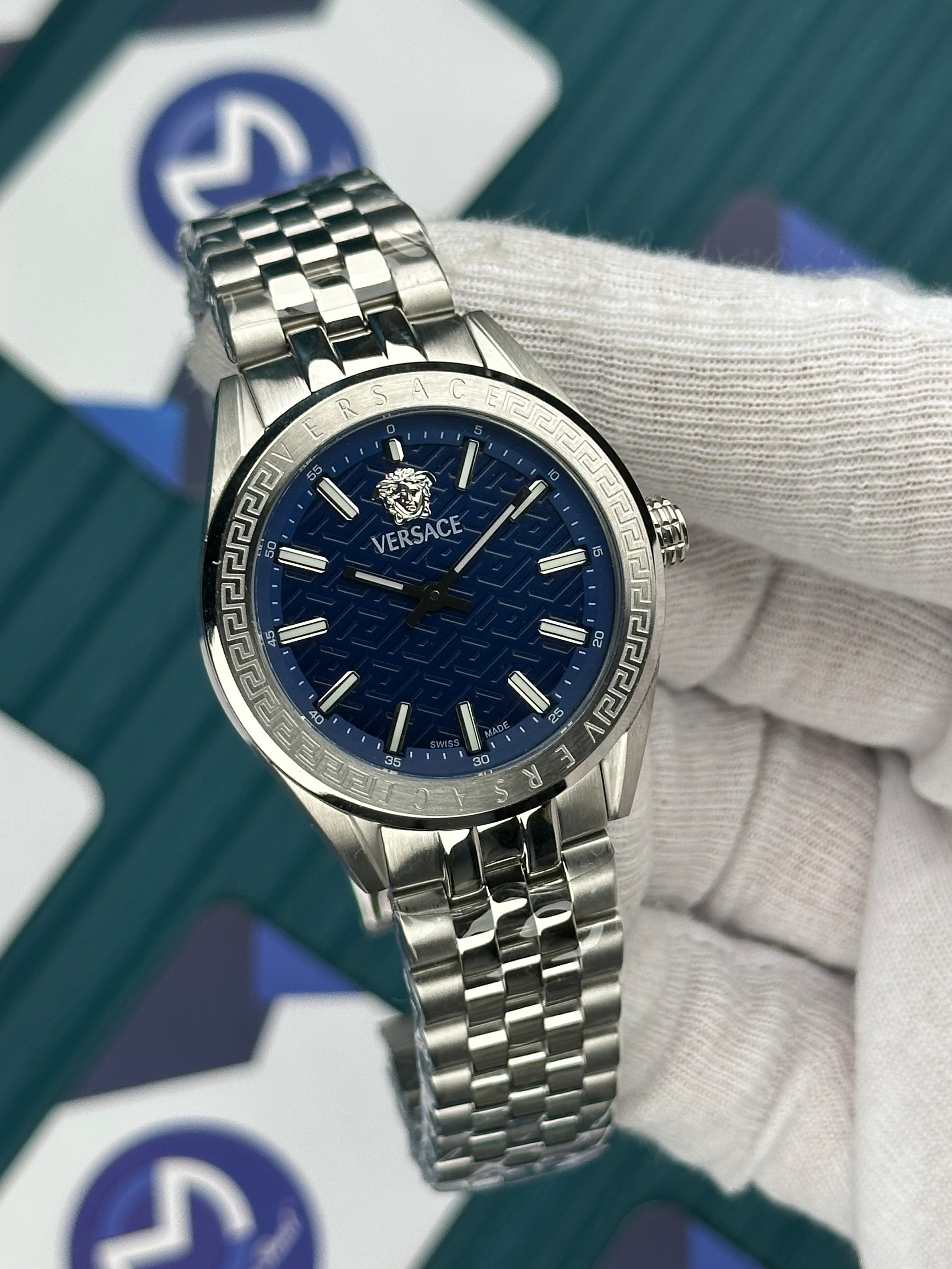 VERSACE 36 BLUE DIAL SILVER JUBILE